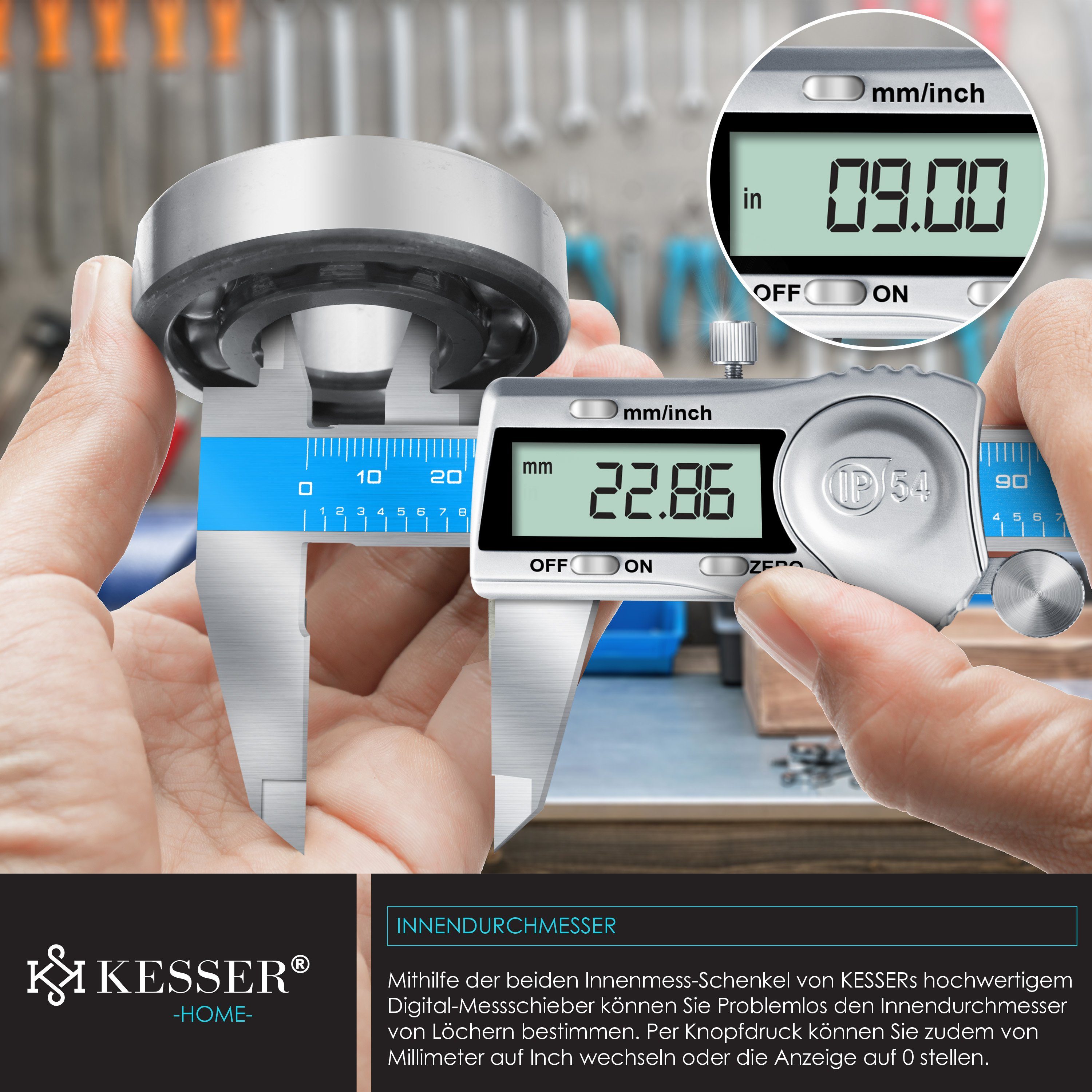 Blau Silber / Edelstahl Messschieber, Messschieber Display Digital 150mm KESSER LCD - Edelstahl