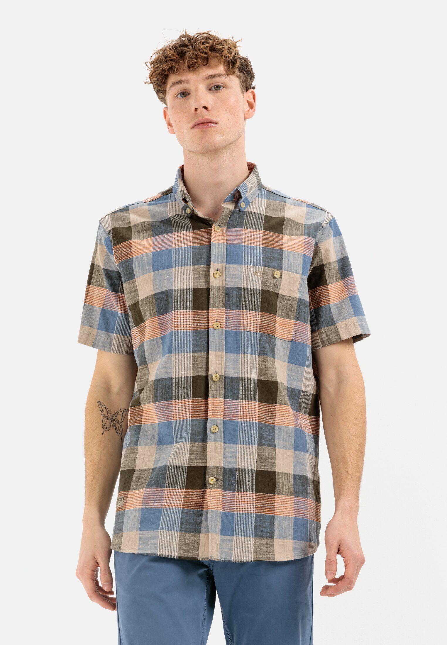 camel active Kurzarmhemd im multicolor Karomuster Button-Down