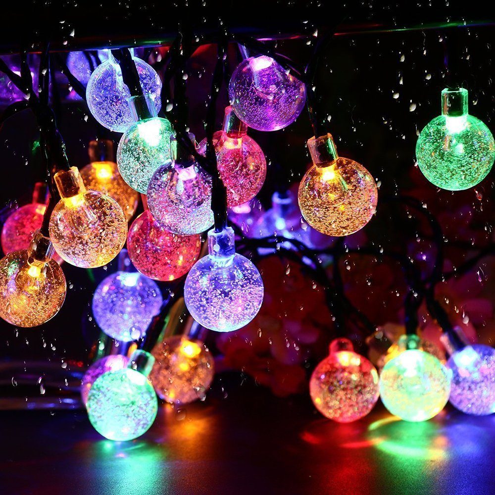 Sunicol LED-Lichterkette 5/9M Außen Solar Lichterkette Aussen Kristall Kugeln, Wasserdicht, für Garten, Party, Weihnachten Multicolor