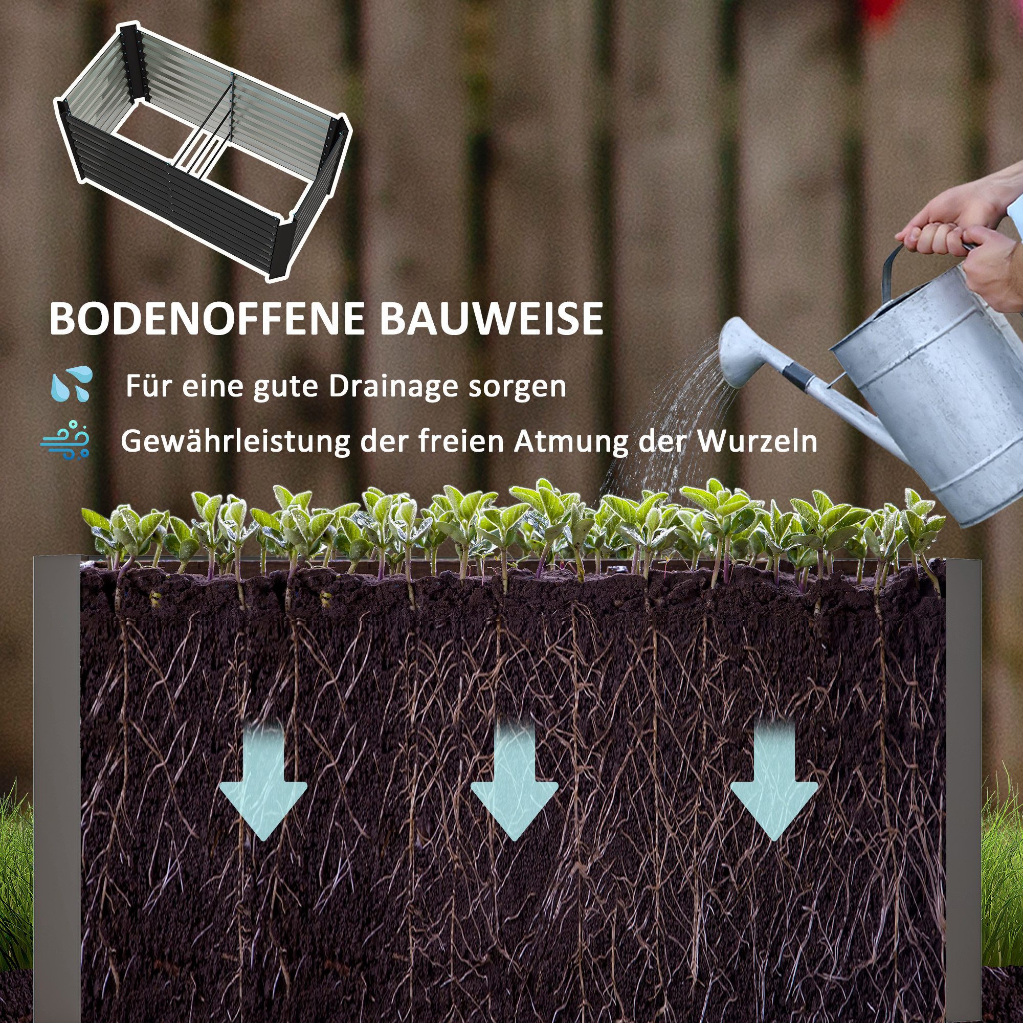 Outsunny Hochbeet Blumenhochbeet witterungsbeständig Pflanzbeet verzinkter Stahl (Pflanzkasten, 1 St., Gemüsebeet), für Terrasse & Garten, 120 x 60 x 60 cm – Bild 5 von 5