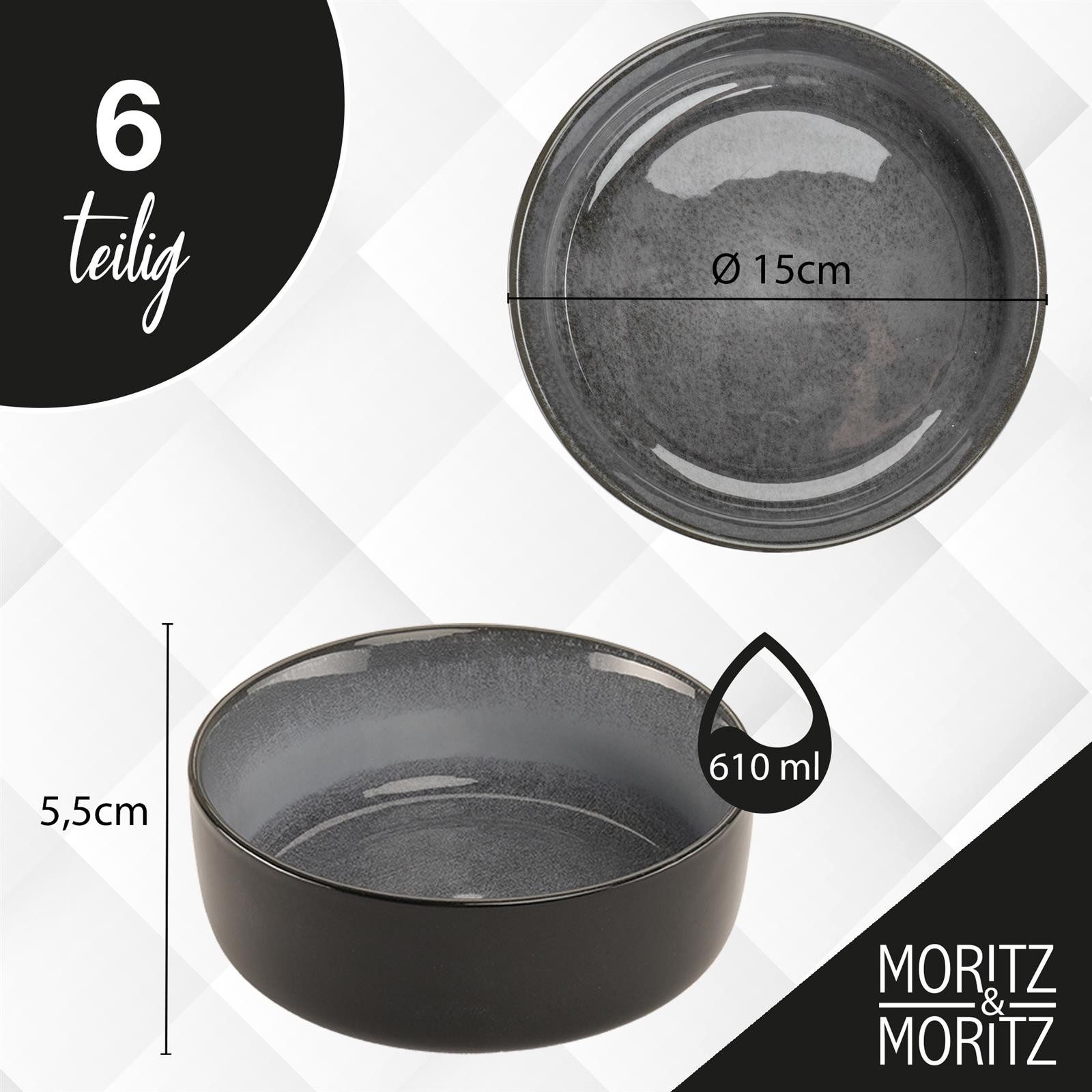 Moritz & Moritz Dessertschale VIDA Müslibowl Anthrazit, (Set, 6-tlg), Geschirrset für 6 Personen