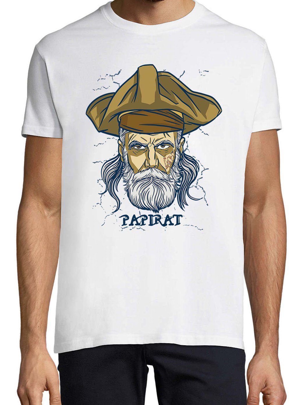 Weiß T-Shirt trendigem Papirat Shirt Papa Piraten Frontprint Herren Youth Designz mit