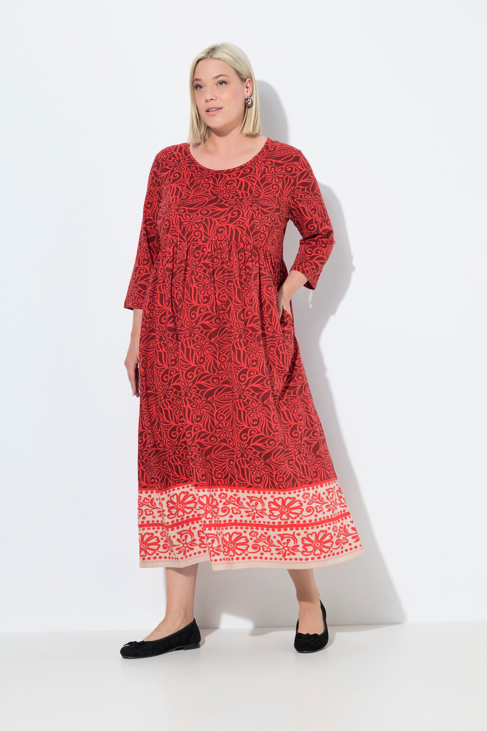 Ulla Popken Maxikleid Jerseykleid A-Linie Rundhals günstig online kaufen