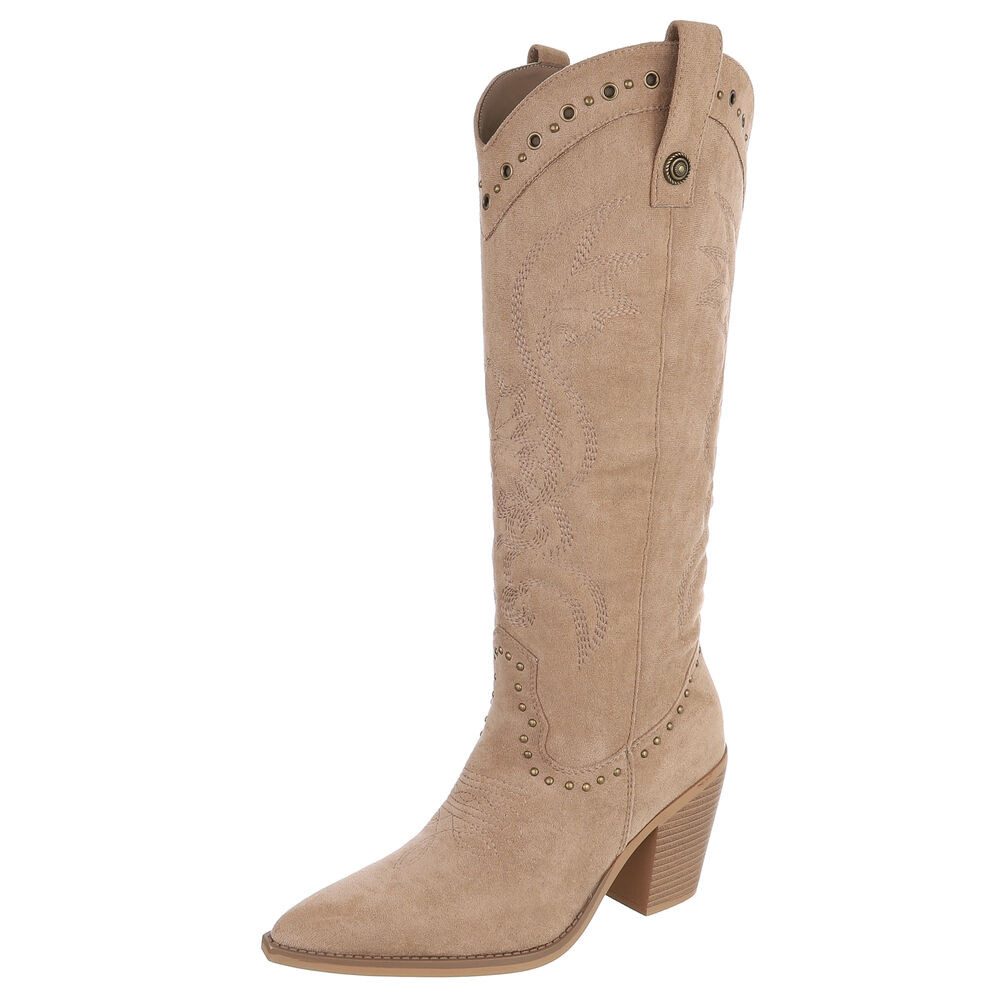 Damen Westernstiefel kniehoch mit Blockabsatz Westernstiefel