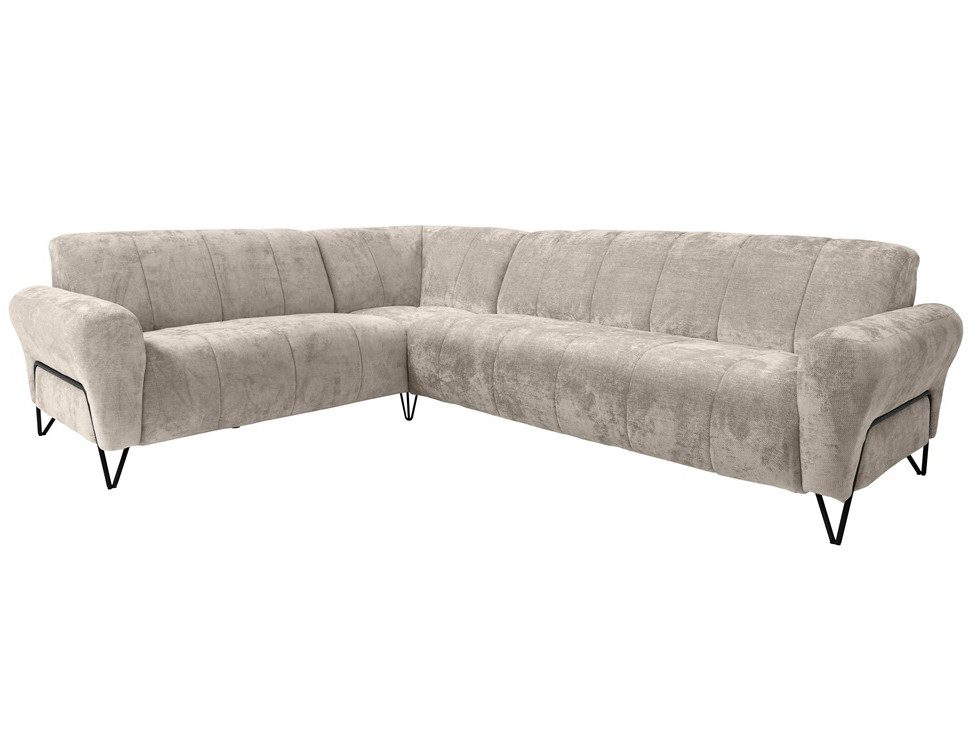 Beautysofa Polstergarnitur im modernen Stil auf hohen Metallbeinen VOLARE, (Sofagarnitur aus Chenille-Stoff, Beige Grau, Ecksofa L + Sessel Set moderne Couchgar – Bild 4 von 5