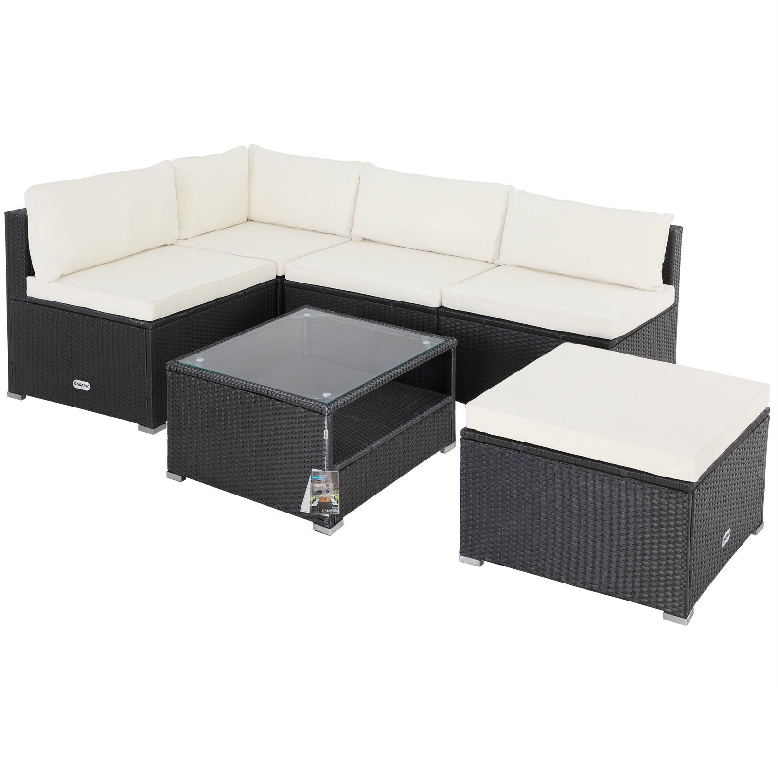 Casaria Gartenlounge-Set, (16-tlg), Gartenmöbel 7cm Auflagen Sitzkissen Sicherheitsglas Tisch Lounge