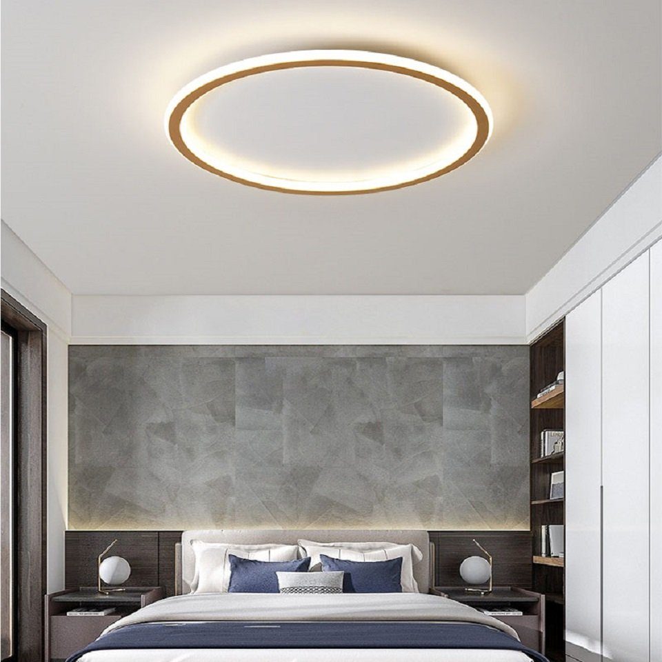 Daskoo Deckenleuchten 44W Rund LED Deckenlampe mit Fernbedienung Dimmbar Wohnzimmer, LED fest integriert, Neutralweiß, Warmweiß, Kaltweiß, LED Deckenleuchte stufenlos dimmbar Gold