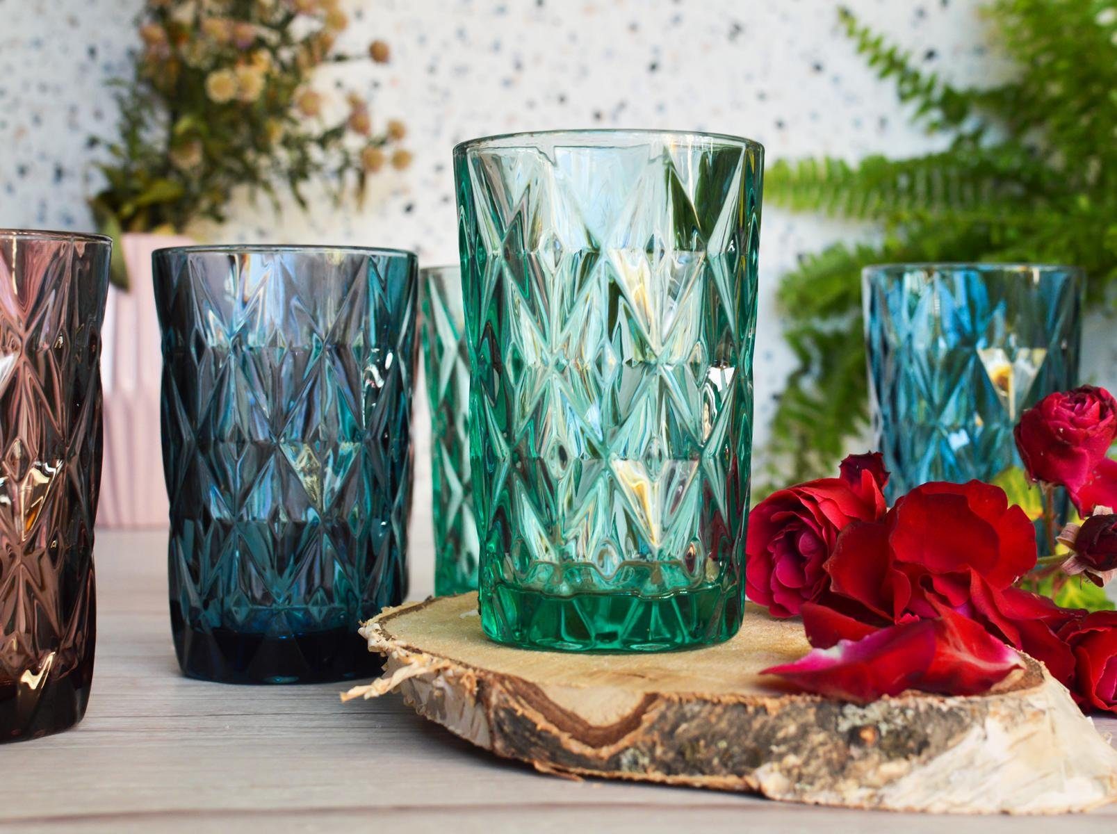 Sendez Longdrinkglas 6 Bunte Trinkgläser 350ml Wassergläser Longdrinkgläser Cocktailgläser, Glas