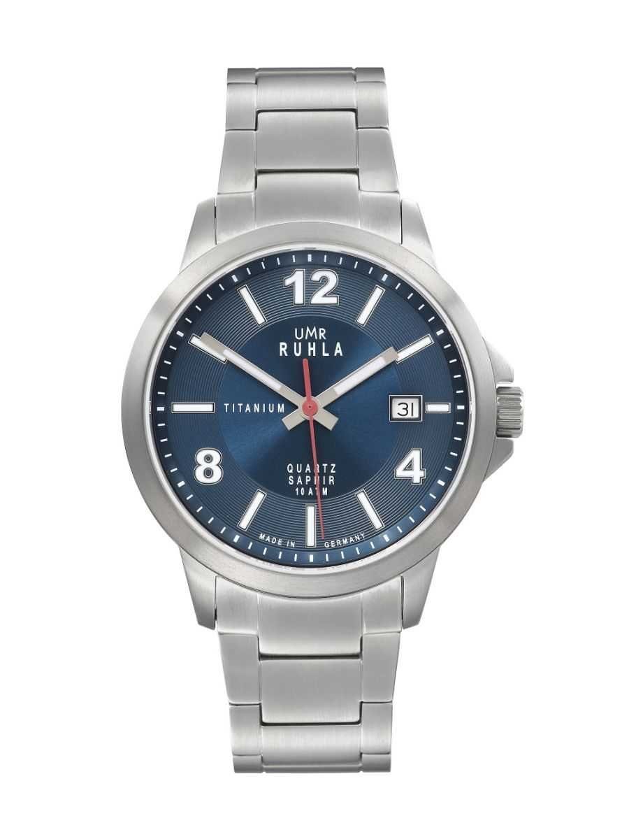 UMR Ruhla Quarzuhr Titan Herrenuhr 32001 Saphirglas Blau Titanband 40 mm, Made in Germany