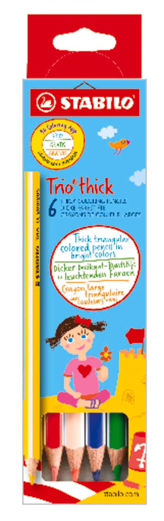 STABILO Buntstift Dreikant-Buntstift Trio dick 6er Pack mit verschiedenen Farben, Ergonomische Form für besseren Halt