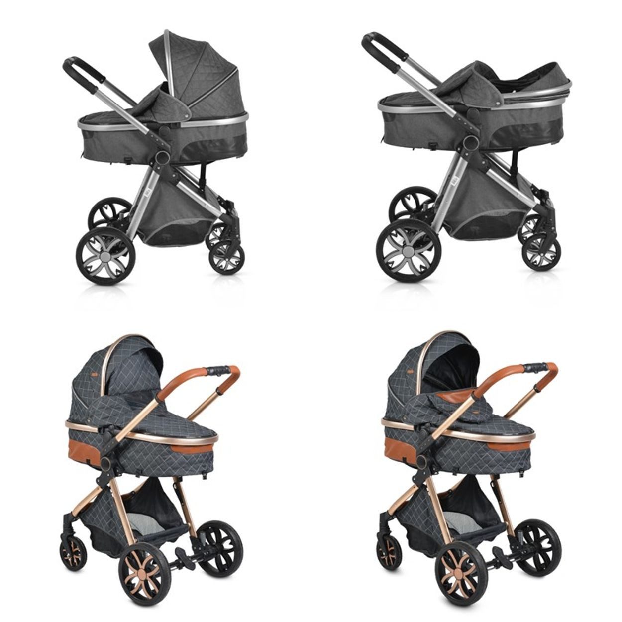 Moni Kombi-Kinderwagen Kinderwagen Alma, Sportsitz Tragetasche umbaubar Wickeltasche Sitz umkehrbar
