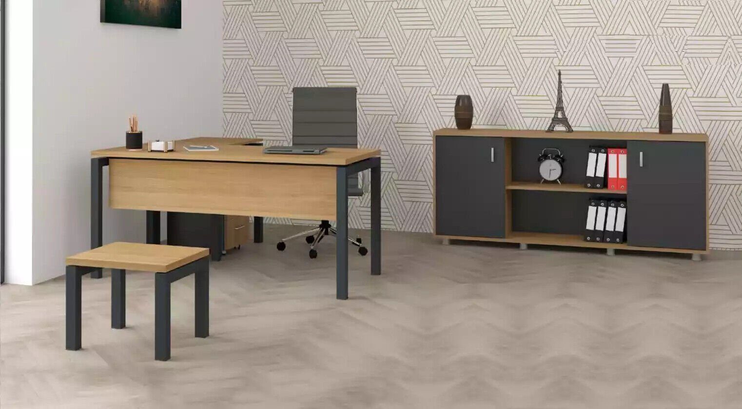 Xlmoebel Eckschreibtisch Eckschreibtisch aus Holz mit integriertem Aktenregal in Weiß (Eckschreibtisch, 3-St., Schreibtisch, Couchtisch, Schrank), Hergestellt in Europa
