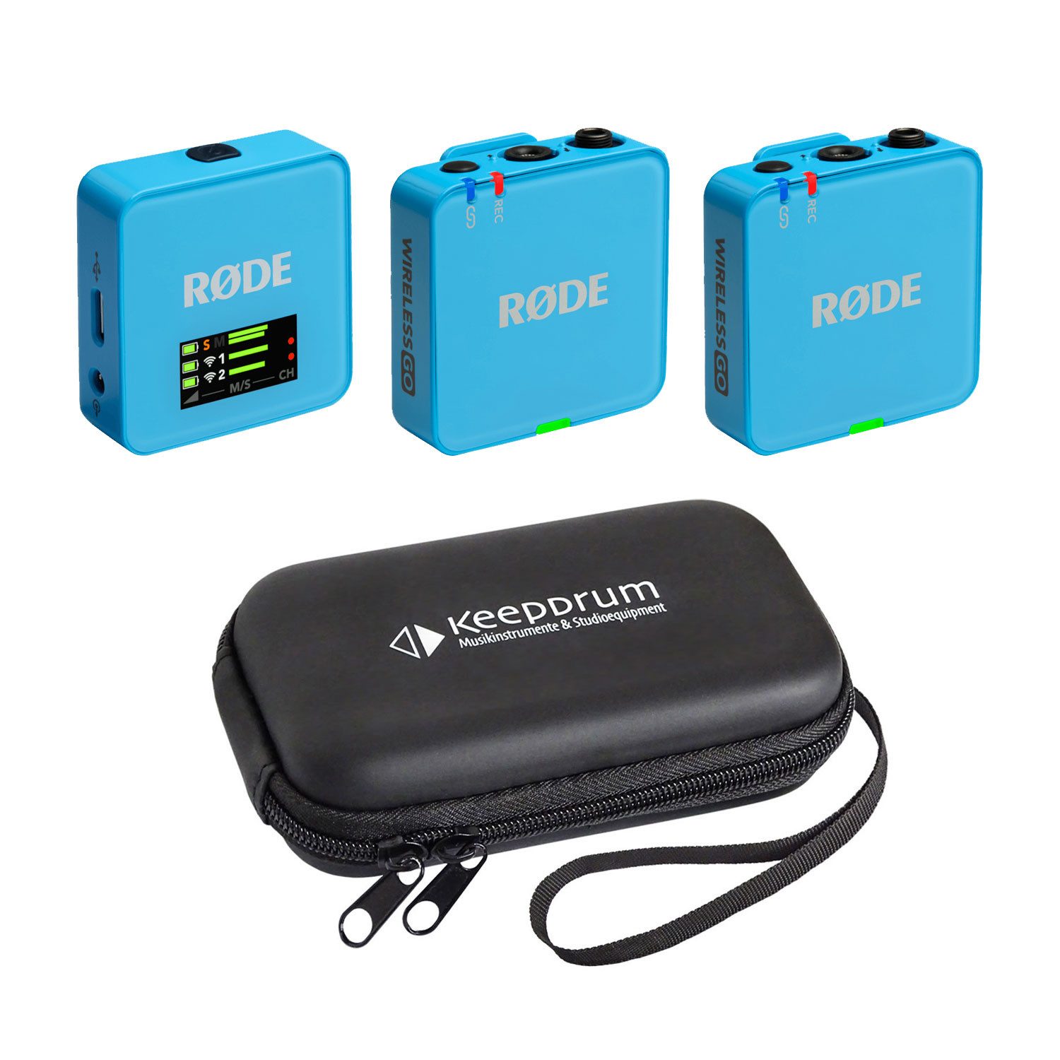 Rode Mikrofon-Funksystem Wireless GO Gen 3 Blau mit Softcase Digitales Aufnahmegerät