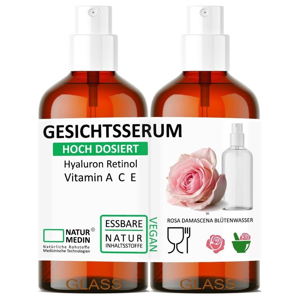 Naturmedin Gesichtsserum Gesichtsserum Rosenwasser Hyaluron Vitamin A C E 50ml