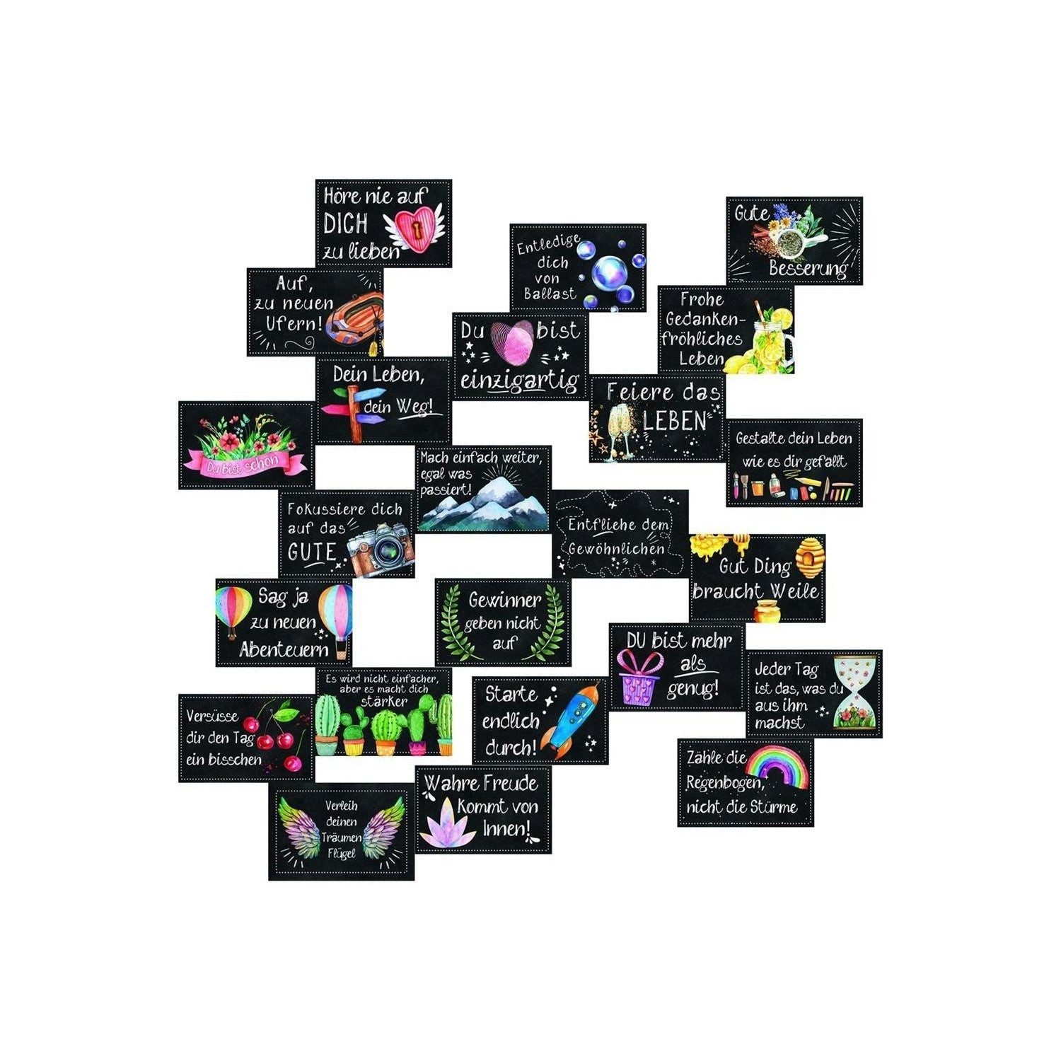 Logbuch-Verlag Dekofigur 24 Mini Sprüche Karten 8,5 x 5,5 cm in schwarz bunt Motivationskarten