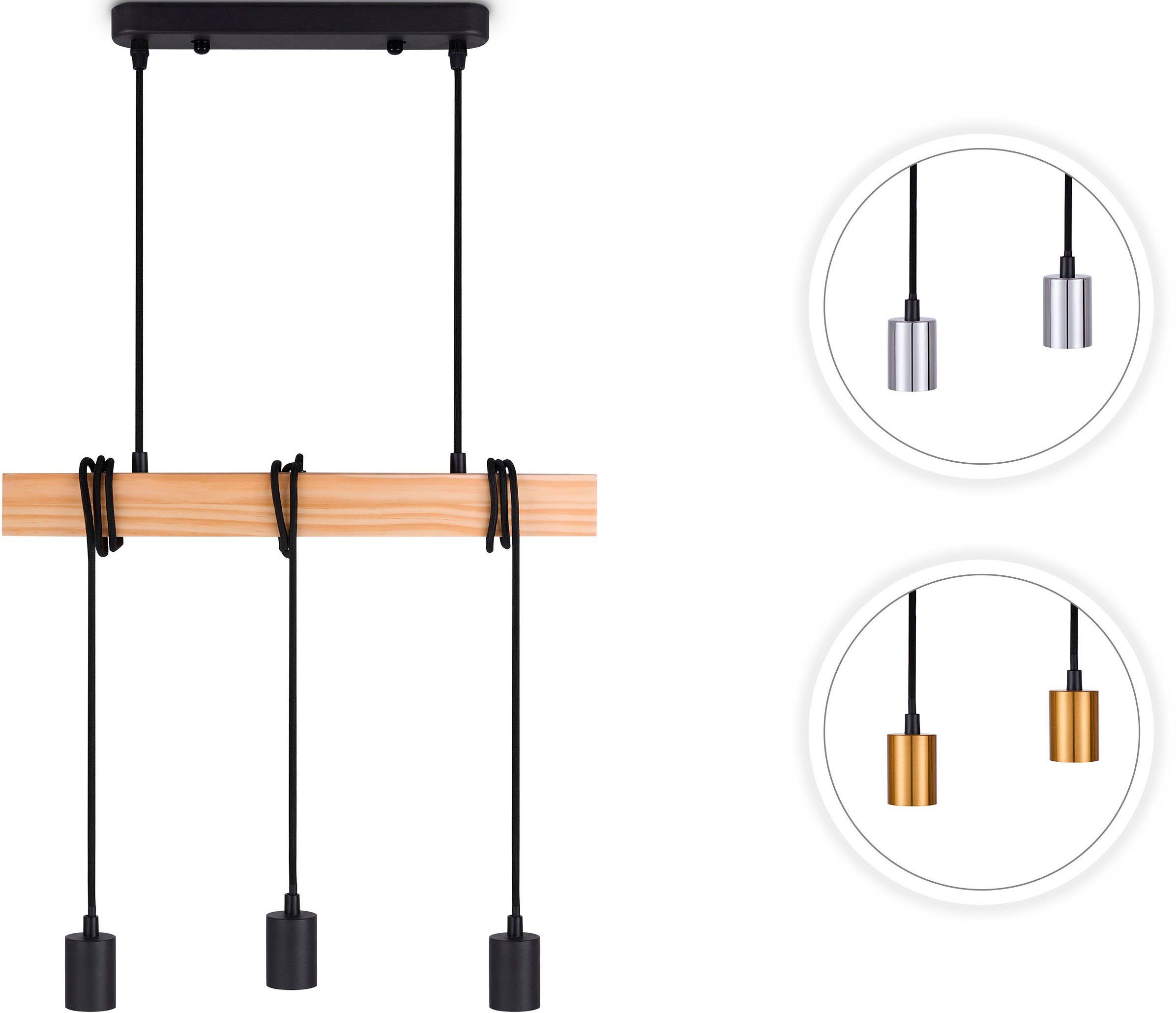 SINA, chrom Pendelleuchte LED Paco Leuchtmittel, Vintage E27 Hängeleuchte schwarz ohne Esszimmer Home Pendellampe Wohnzimmer Holz 3x