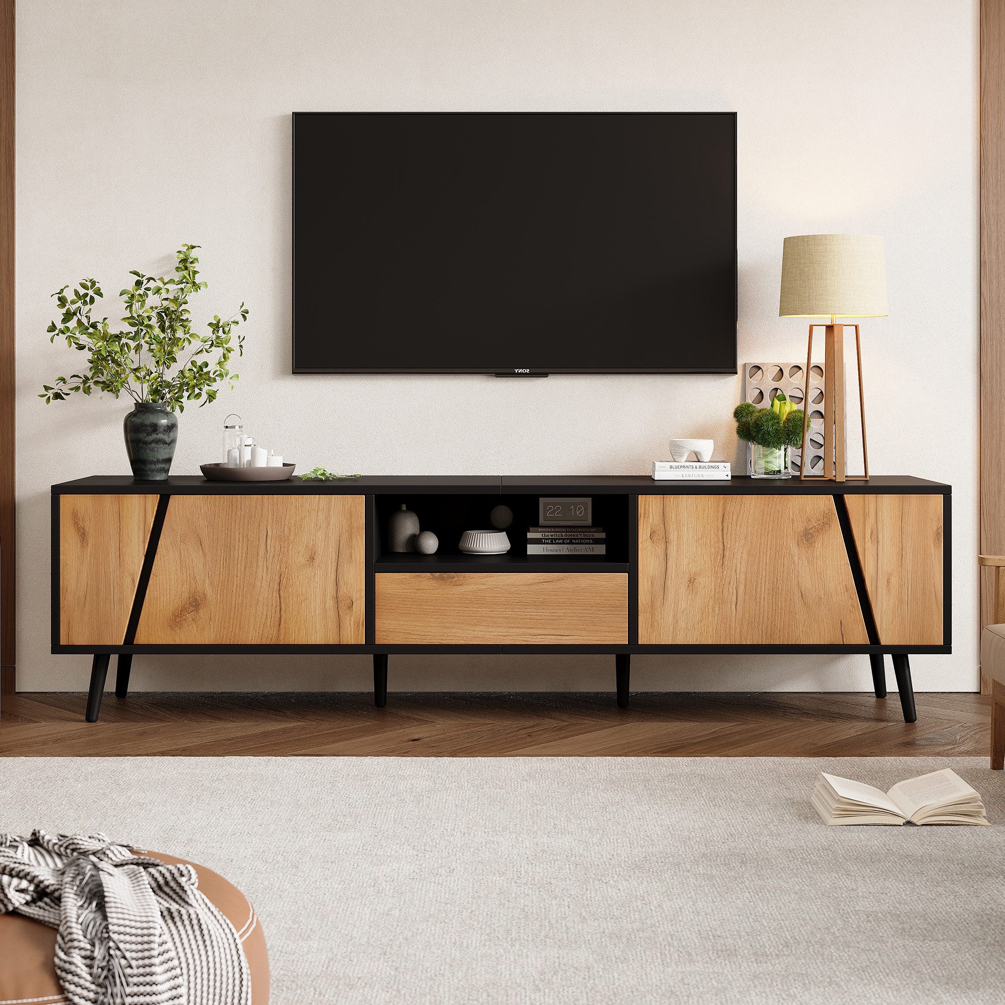 KLAM HOME Lowboard TV-Schrank mit Schubladen und 2 Schränken, 180*40*46cm ( günstig online kaufen