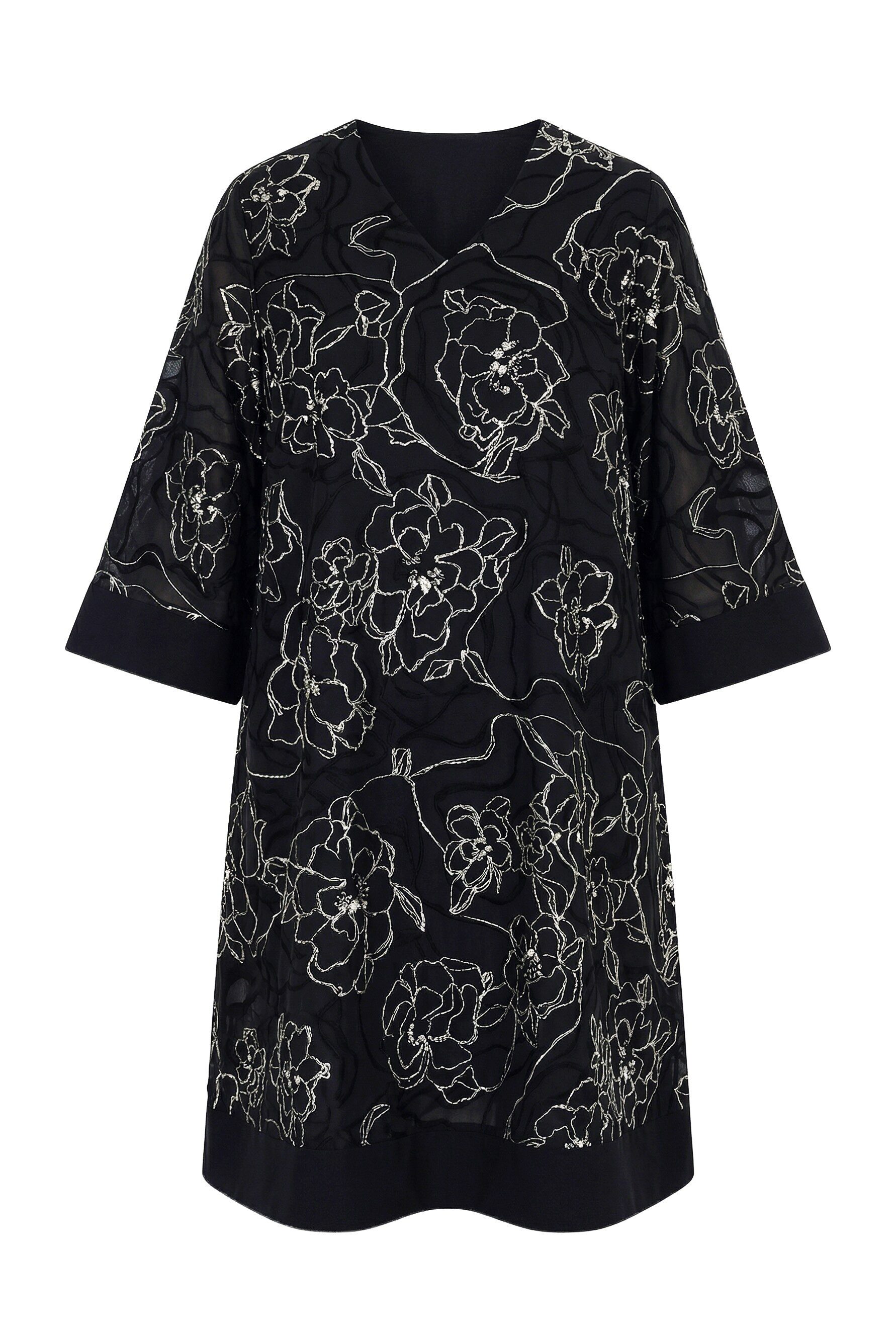 Ulla Popken Midikleid Kleid Seidenmix A-Linie V-Ausschnitt