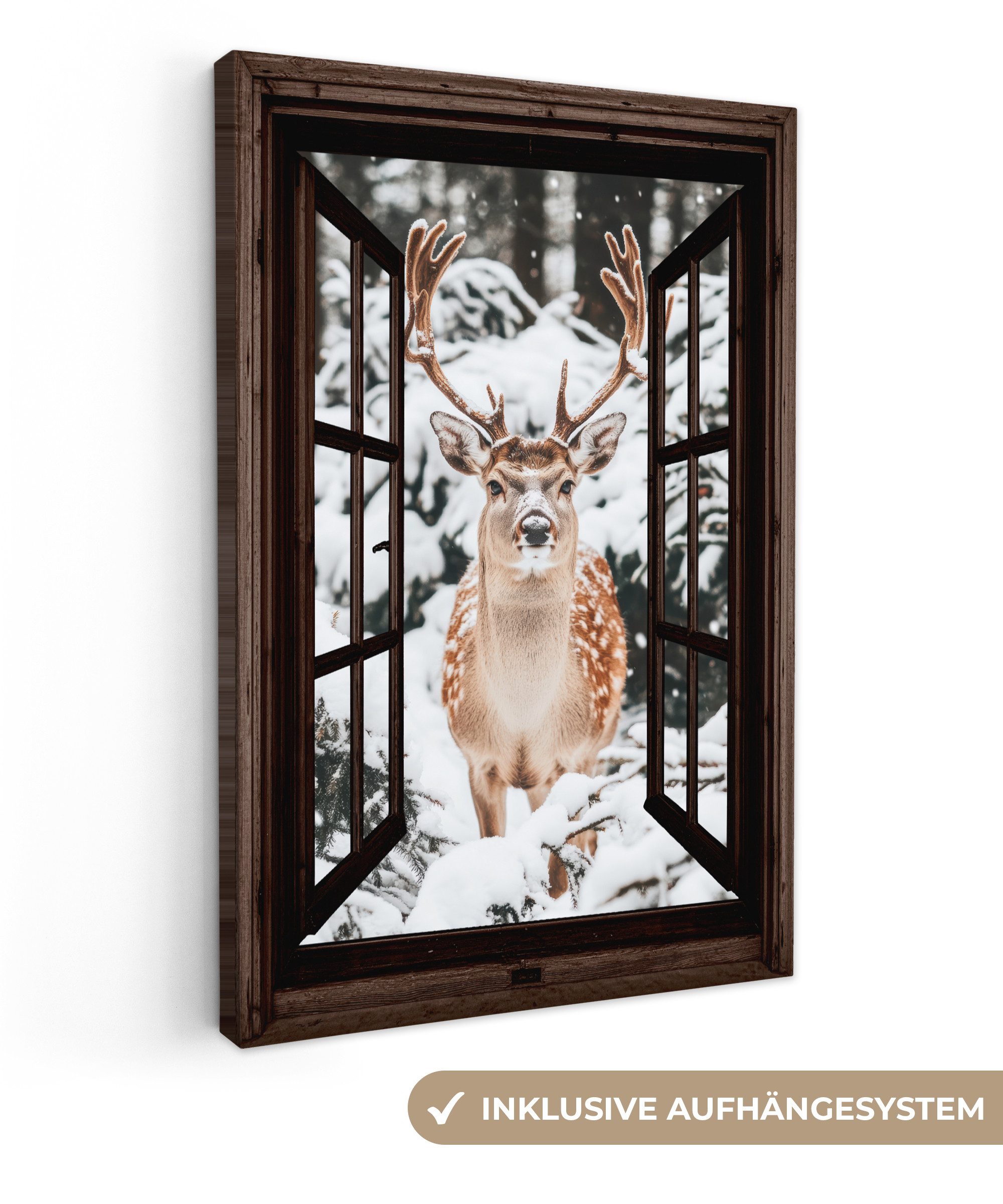 OneMillionCanvasses® Leinwandbild Hirsche - Schnee - günstig online kaufen