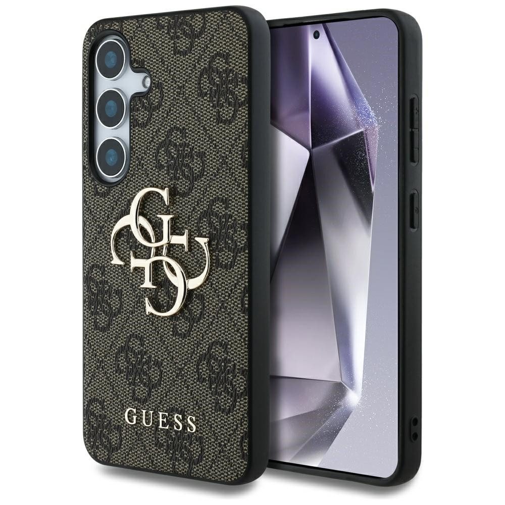 Guess Handyhülle Galaxy S25 Kunstleder braun mit goldfarbenen Logo 6,2 Zoll, Kantenschutz