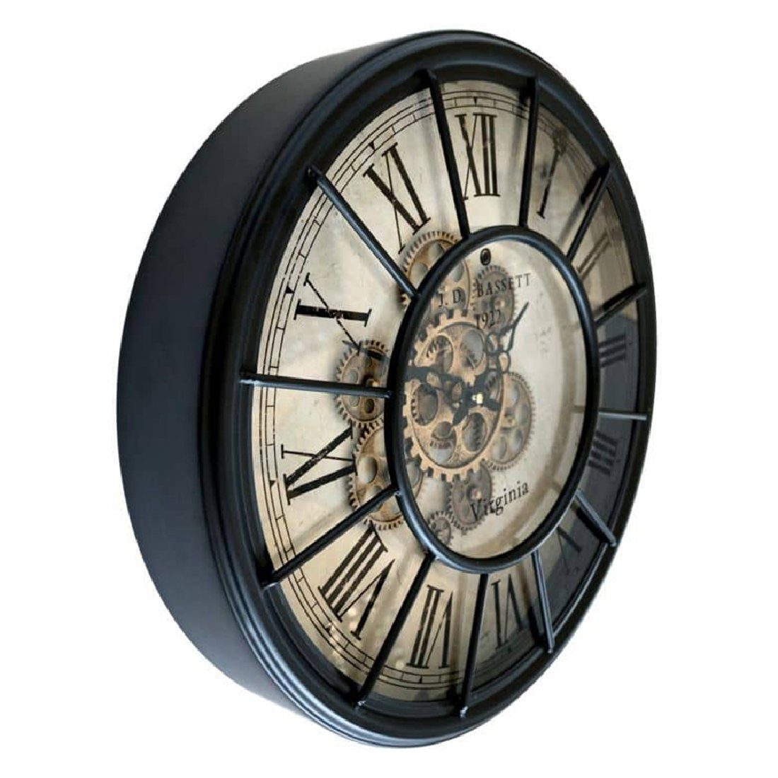 K&L Wall Art Wanduhr Metall leise) 46cm Zahnräder römische Uhr Schwarz groß Uhrwerk goldene (Antik Wanduhr Ziffern rotierende Vintage