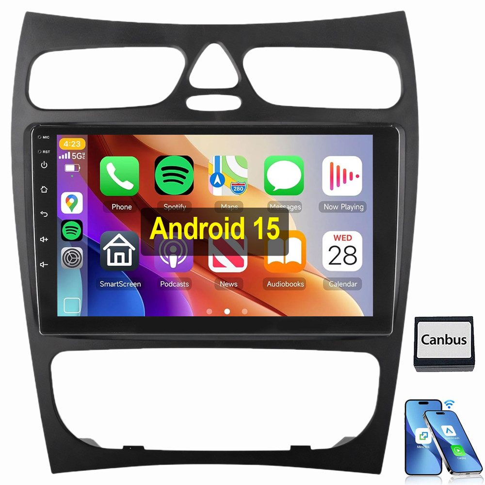 ESSGOO Für Mercedes Benz C-Klasse W203 W209 Android 15 Carplay Autoradio Autoradio (Digitalradio (DAB), RDS, FM, SWC)