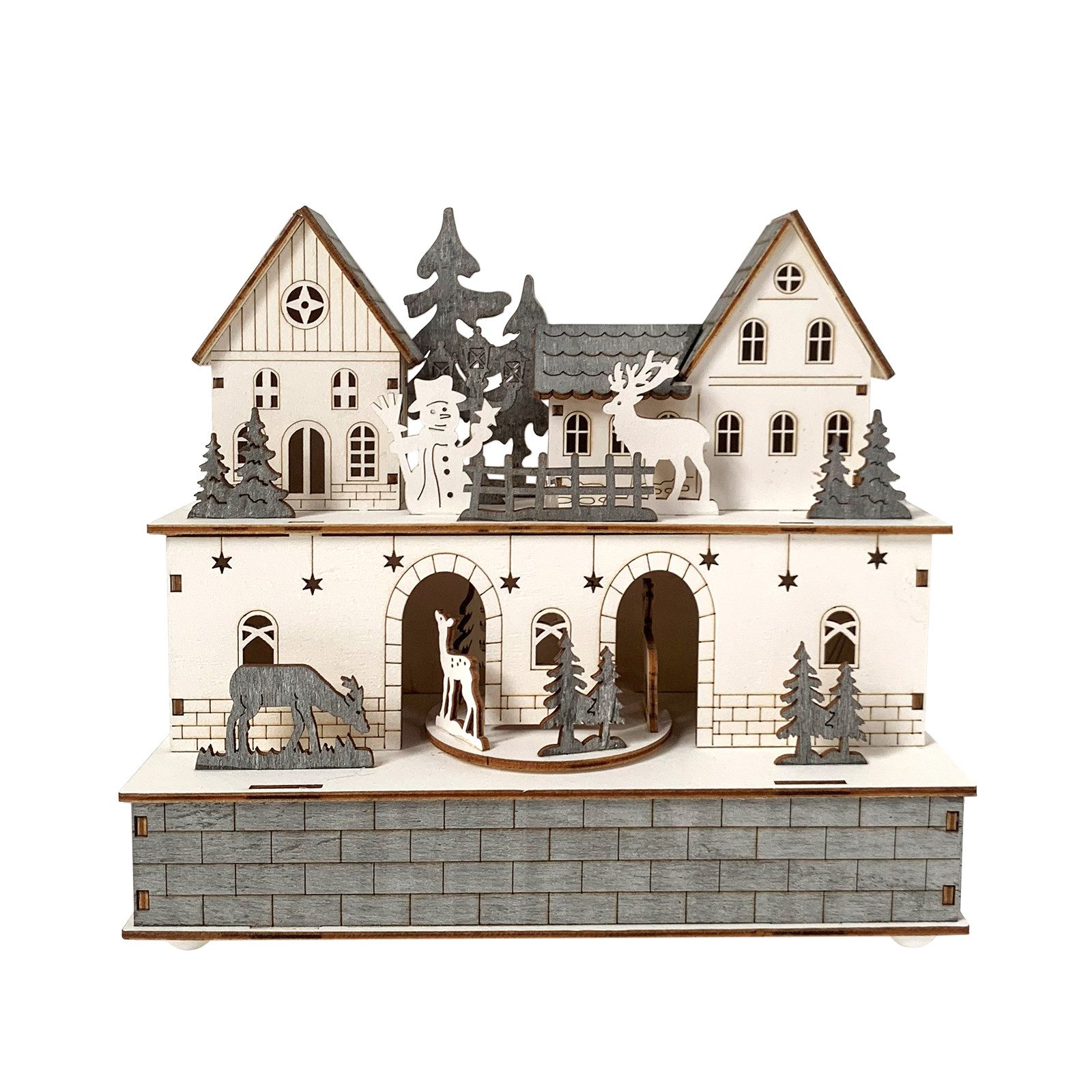 HTI-Living Weihnachtshaus LED Weihnachtshaus Weiß Grau, Leuchtdeko batteriebetrieben