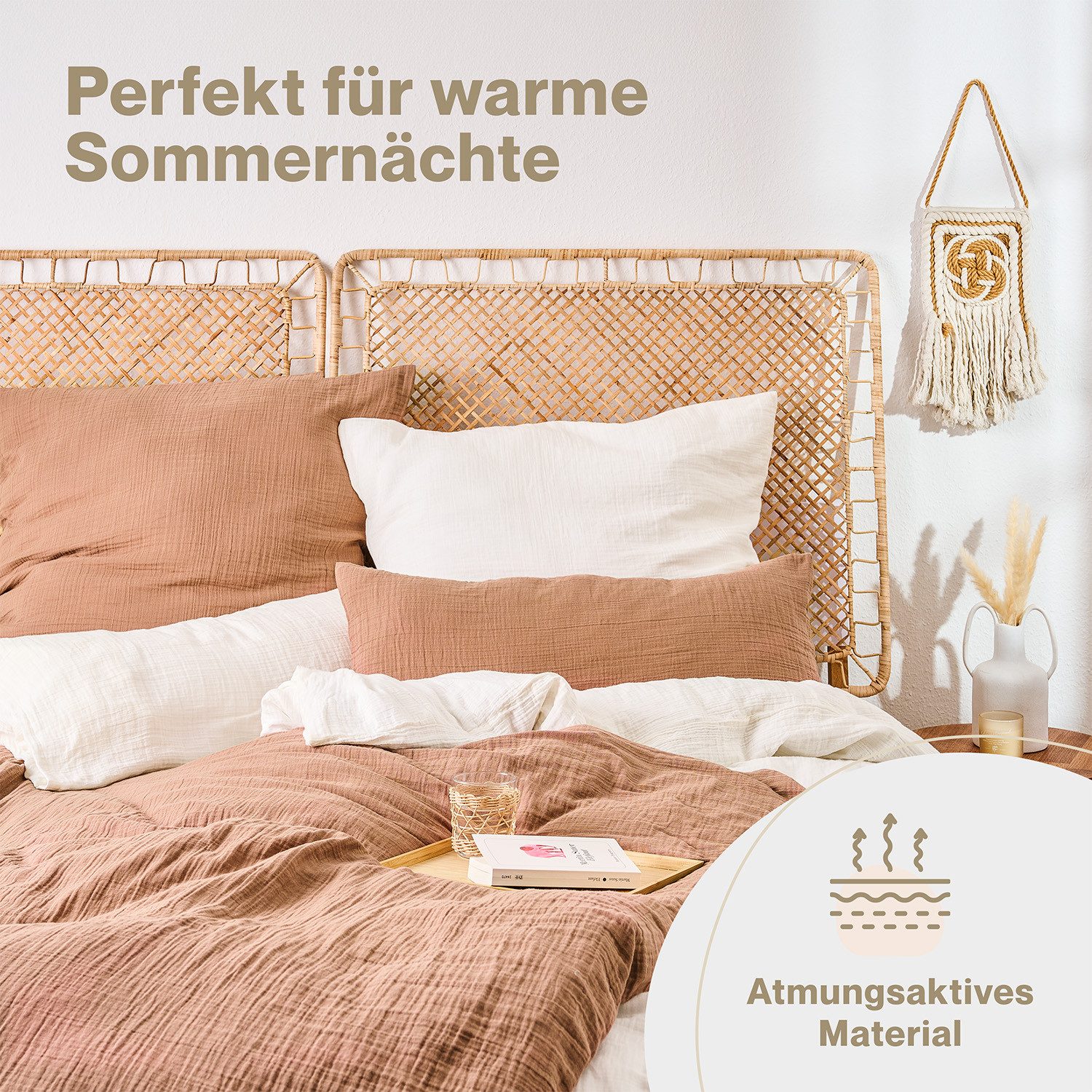 Blumtal Bettwäsche Musselin 100% Baumwolle im Set, Kopfkissenbezug & Deckenbezug, 2 teilig