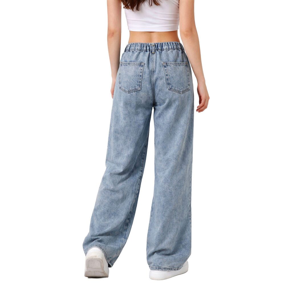 Ital-Design Weite Jeans Moderne Weitgeschnittene Jeans mit Kordelzug für Damen (91531120) Used-Look Stretch Relaxed Fit Jeans in Blau – Bild 3 von 5
