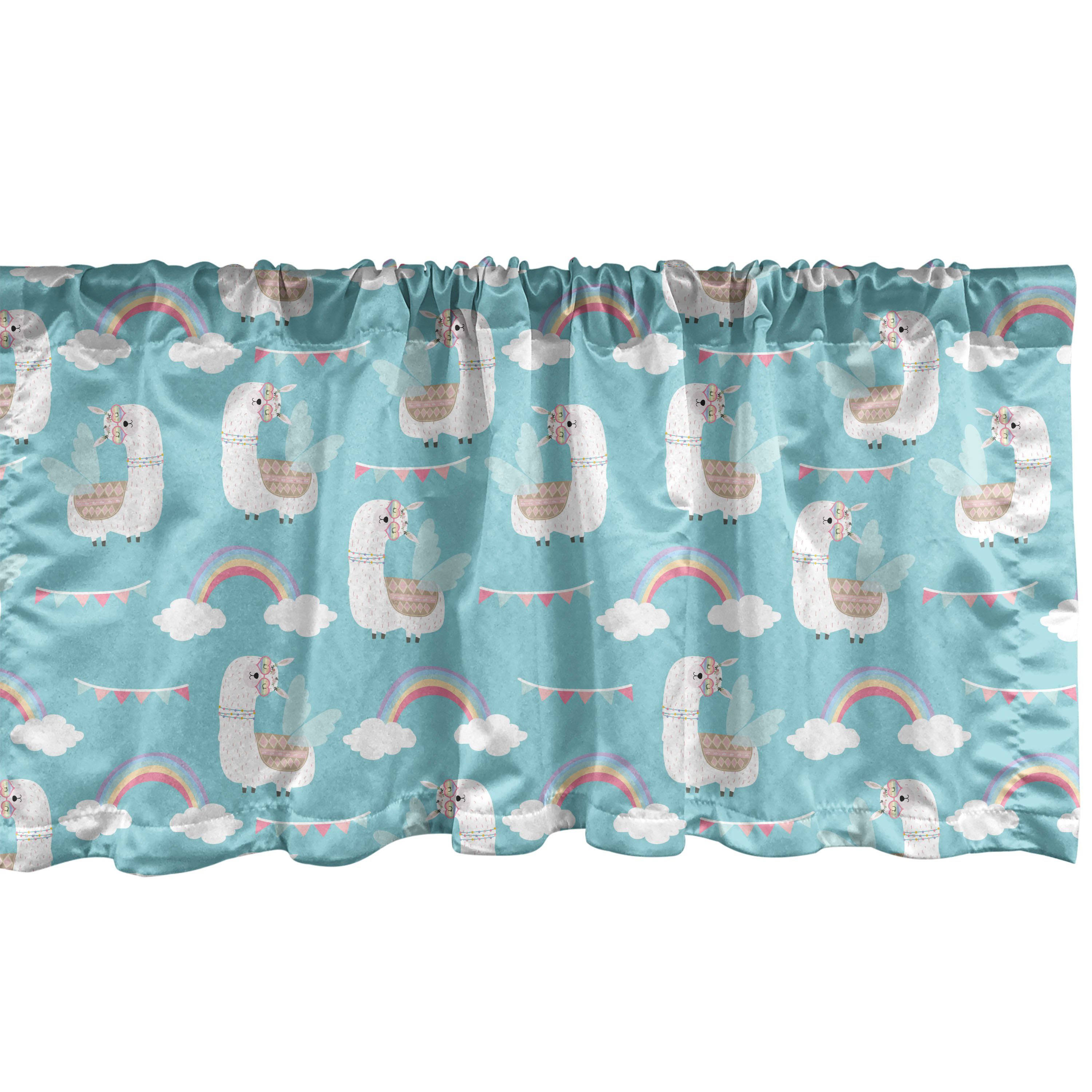 Scheibengardine Vorhang Volant für Küche Schlafzimmer Dekor mit Stangentasche, Abakuhaus, Microfaser, Lama Tier mit Flügeln Rainbows