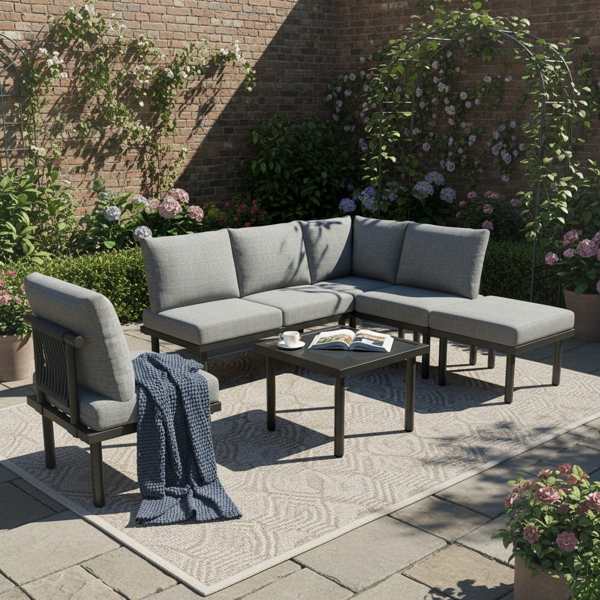 Merax Gartenlounge-Set Seil Rope Lounge Balkonmöbel, (6-tlg), Sitzgruppe Gartengarnitur mit verzinktem Eisenrahmen, für 6 Personen