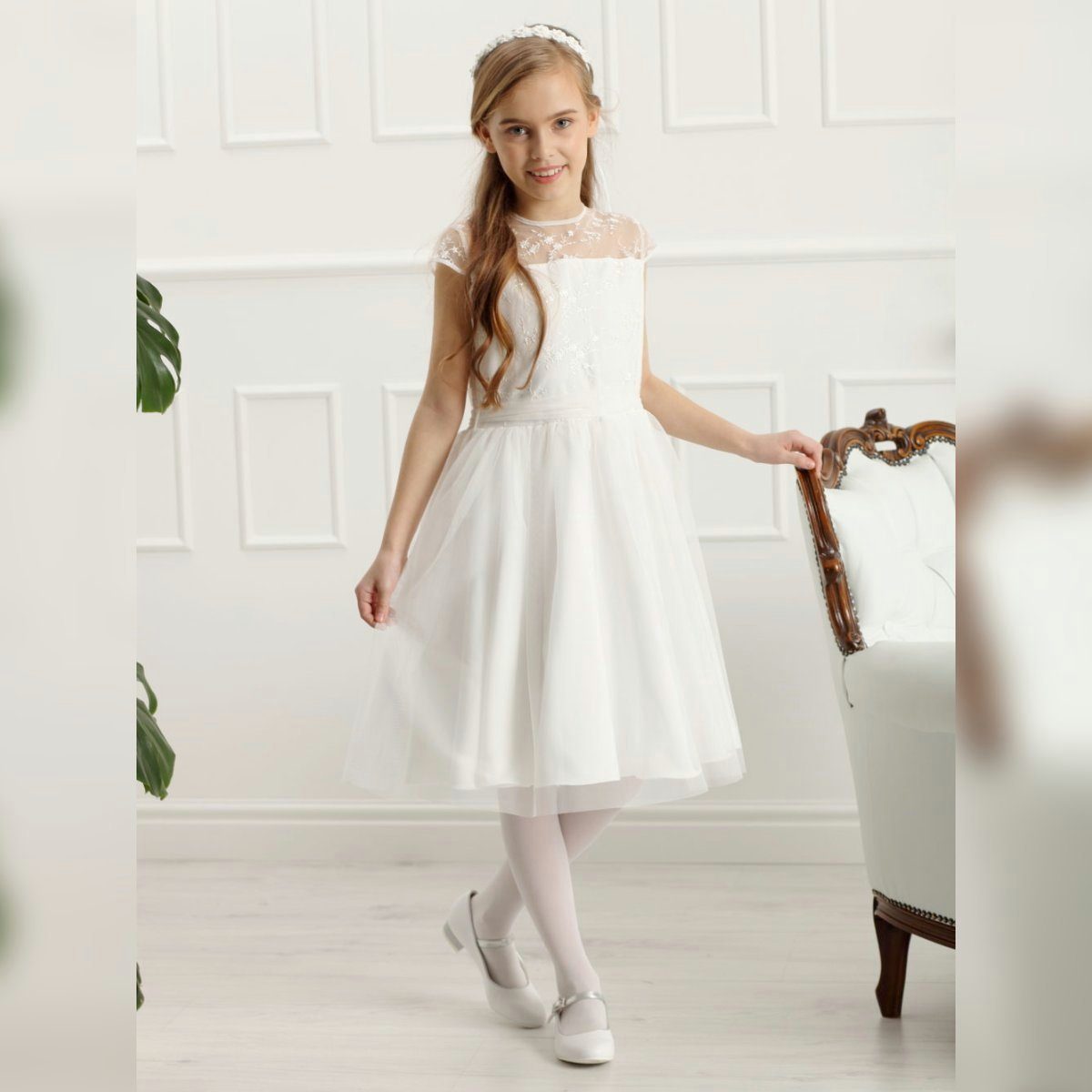 Partykleid Blumenmädchenkleid Kommunionkleid Dalary DK-115 Ivory