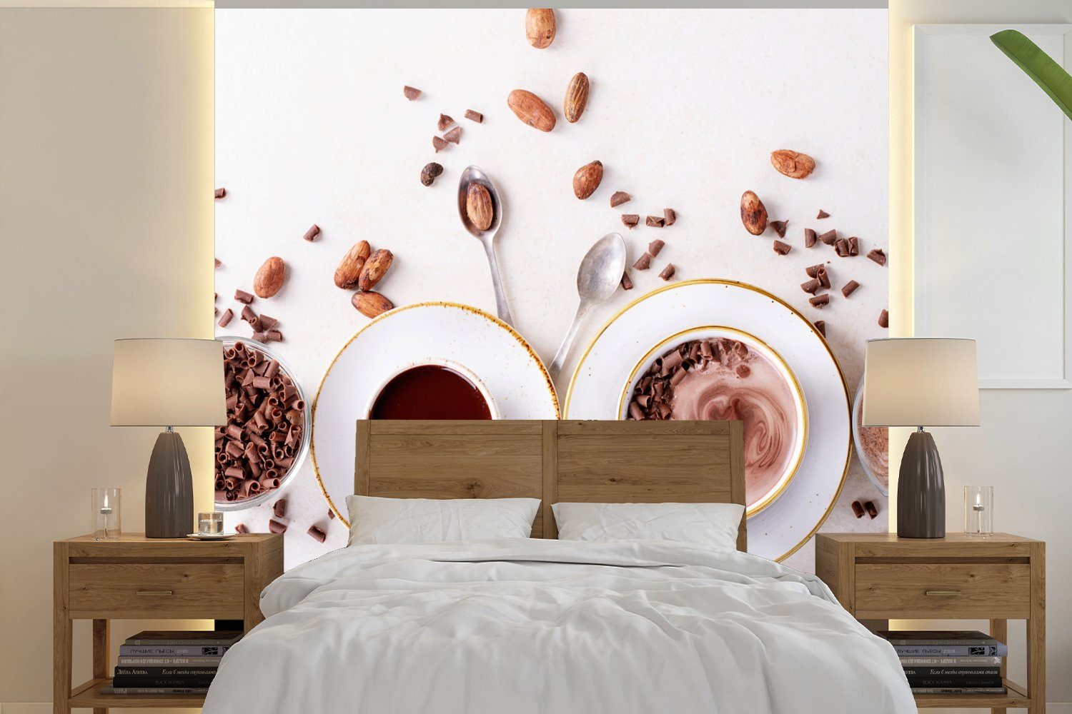 Schokolade, St), Kaffee Wandtapete MuchoWow Fototapete - Wohnzimmer bedruckt, oder Schlafzimmer, Kaffeebohnen (5 - Vinyl für Tapete Matt,