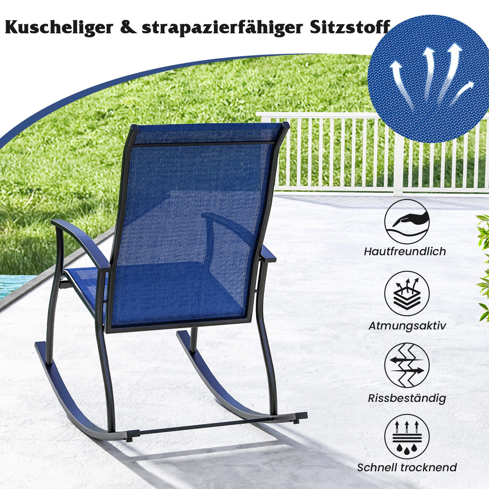 COSTWAY Schaukelstuhl (2 St), Gartenstuhl, mit Hochlehne, wetterfest