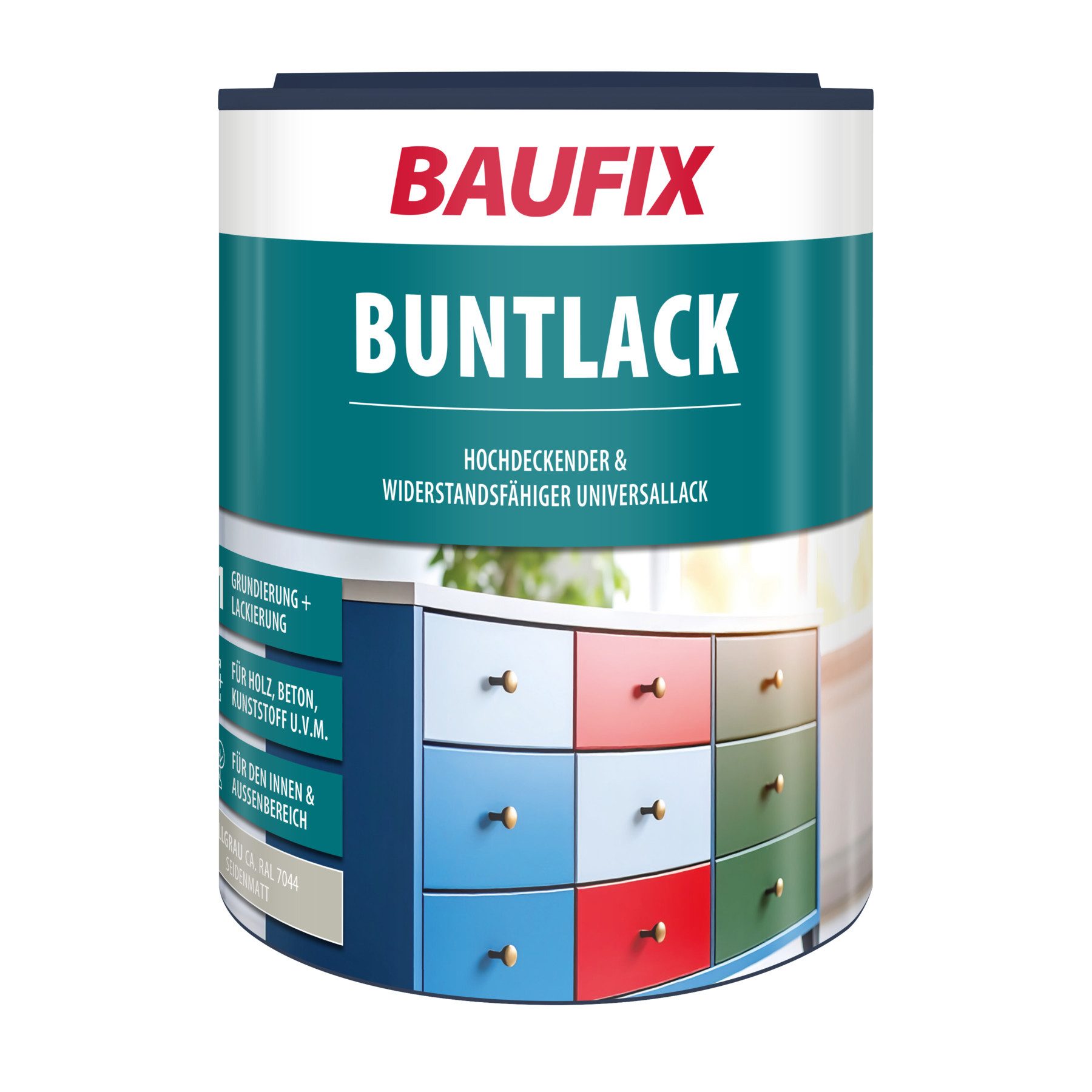 Baufix Lack Buntlack seidenmatt, 1 Liter für ca. 10 m², Lackfarbe, für Holzverkleidungen, Fachwerk, Holzhäuser, Schindeln & Zäune