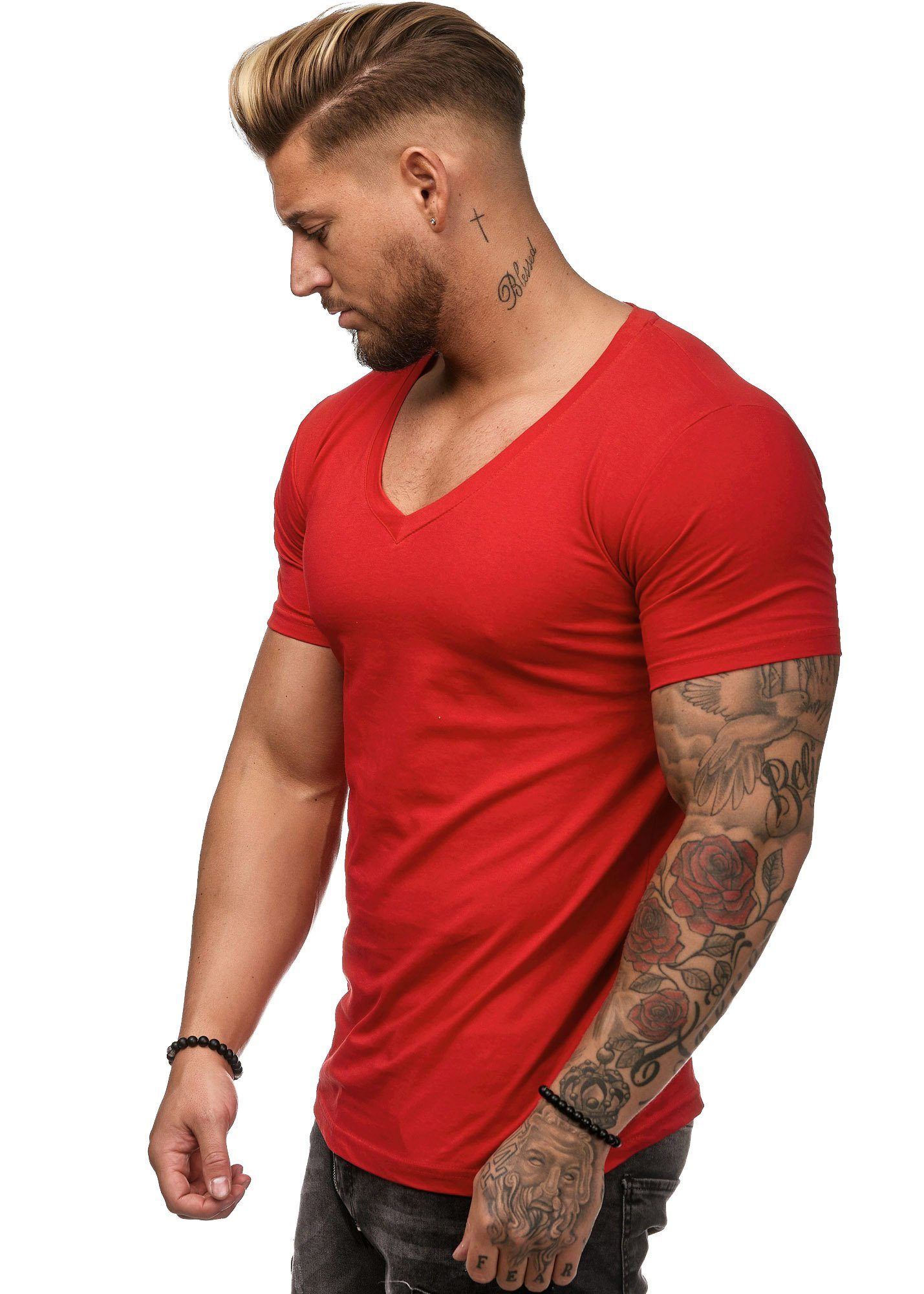 OneRedox T-Shirt BS500C (Shirt Polo Rot Kurzarmshirt Tee, Fitness 1-tlg) Casual Freizeit