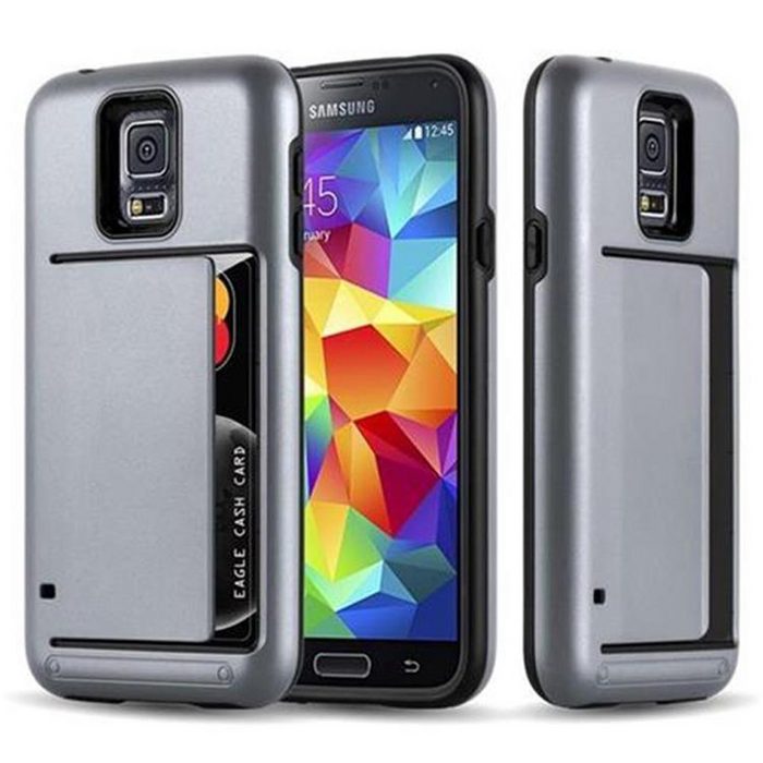 Cadorabo Handyhülle Hybrid Schutzschild mit Kartenfach Samsung Galaxy S5 / S5 NEO Hard Cover - Hybrid TPU Silikon Handy Schutzhülle Back Cover Bumper