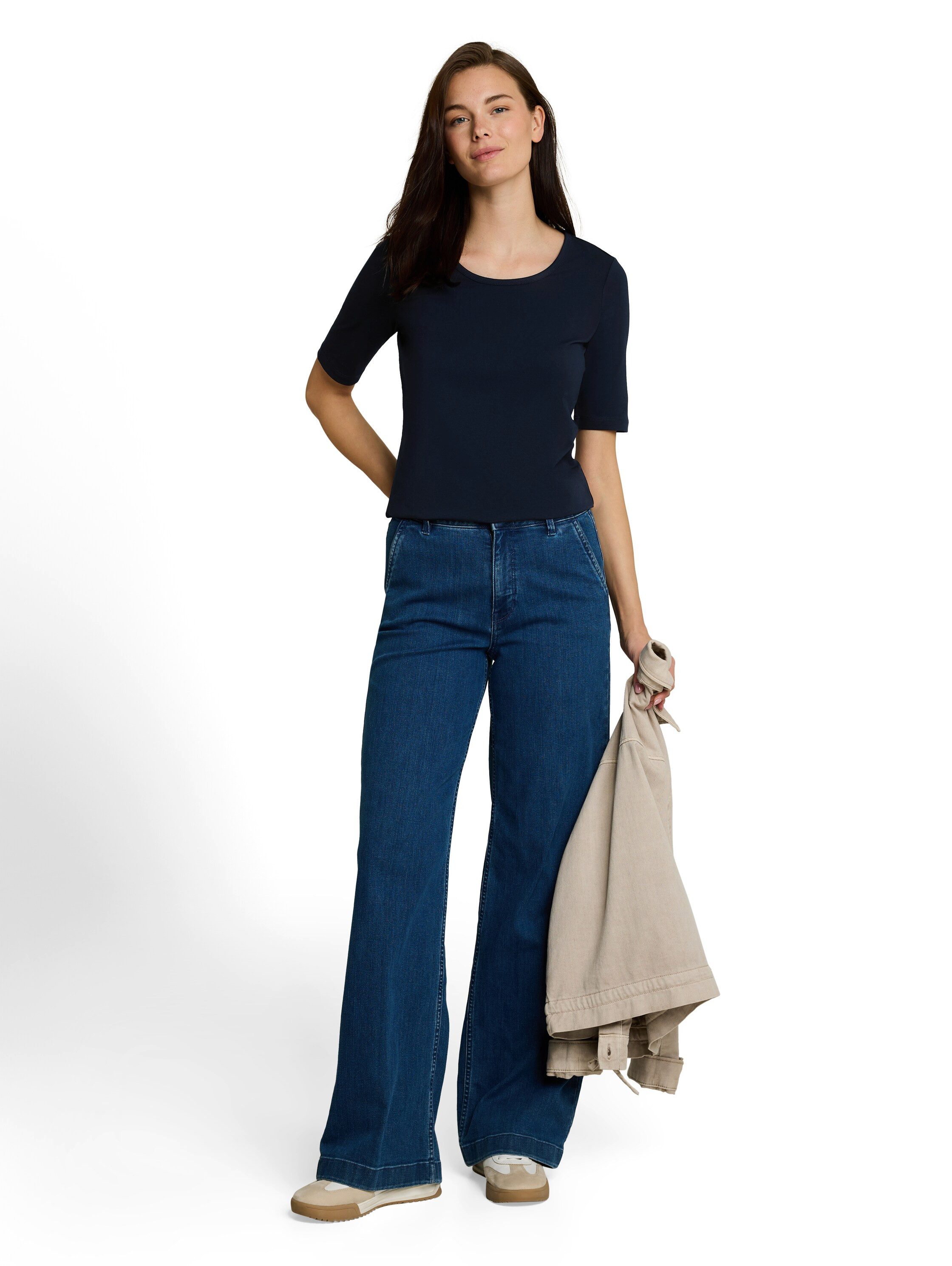 TOM TAILOR T-Shirt Sommershirt mit tiefem Rundhalsausschnitt, unifarben – Bild 4 von 5