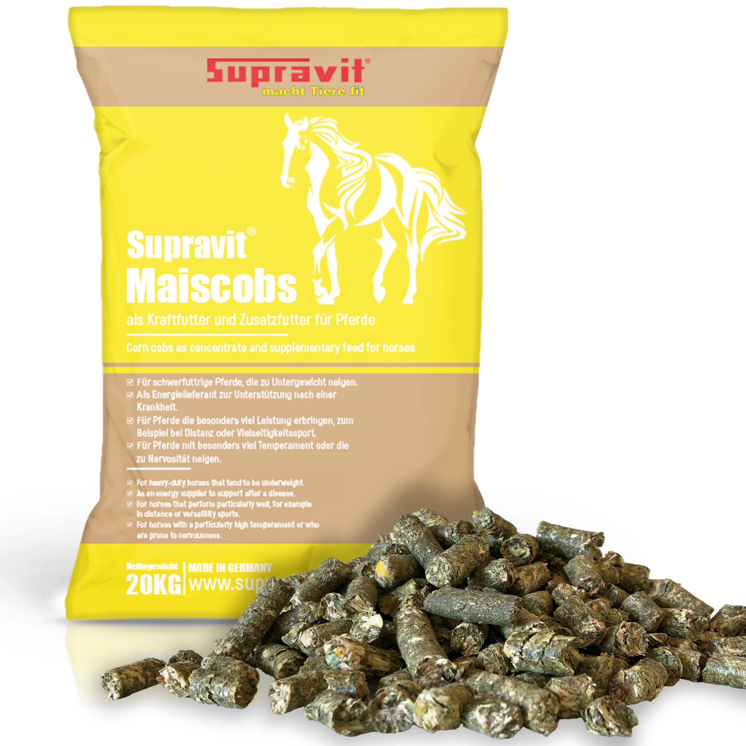Supravit Maiscobs 20kg - Besonders energiereiches Pferdefutter zur Ergänzung Maiscobs, Ergänzungsfutter für: Pferd