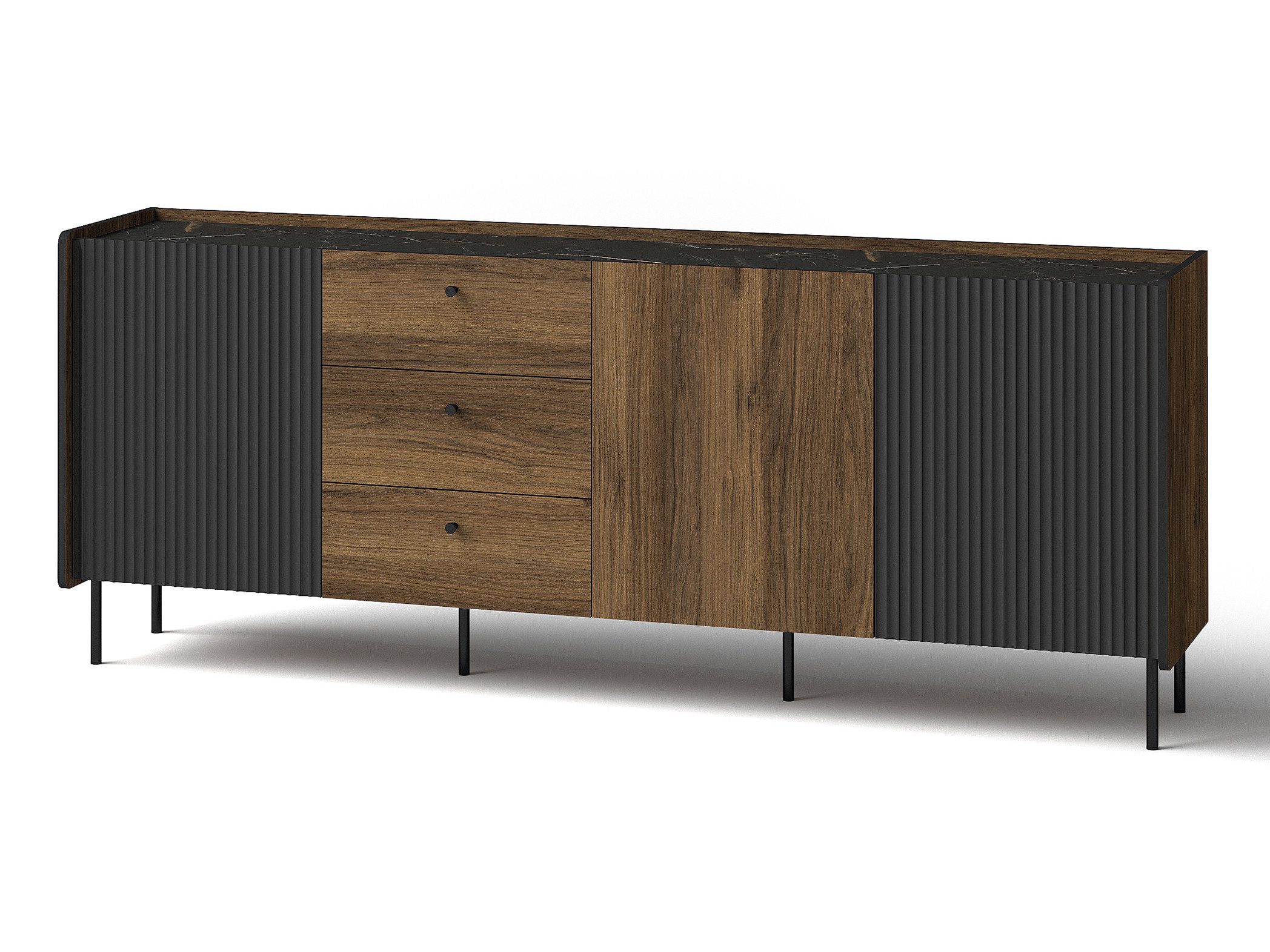 Beautysofa Kommode PIANO mit 3 Türen & 3 Schubladen (im modernen Stil, mit 3 Einlegeböden), Breite: 200 cm