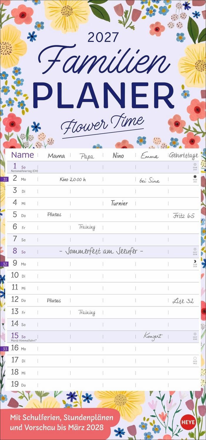 HEYE Wandkalender Deko-Familienplaner Flower Time 2027