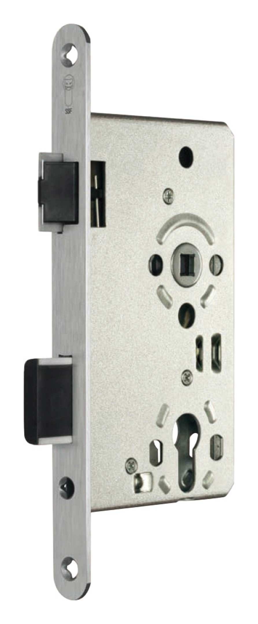 Sächsische Schlossfabrik Einsteckschloss, Zimmertür 8/55 / 72 mm PZ W DIN Rechts 20 mm rund Edelstahl