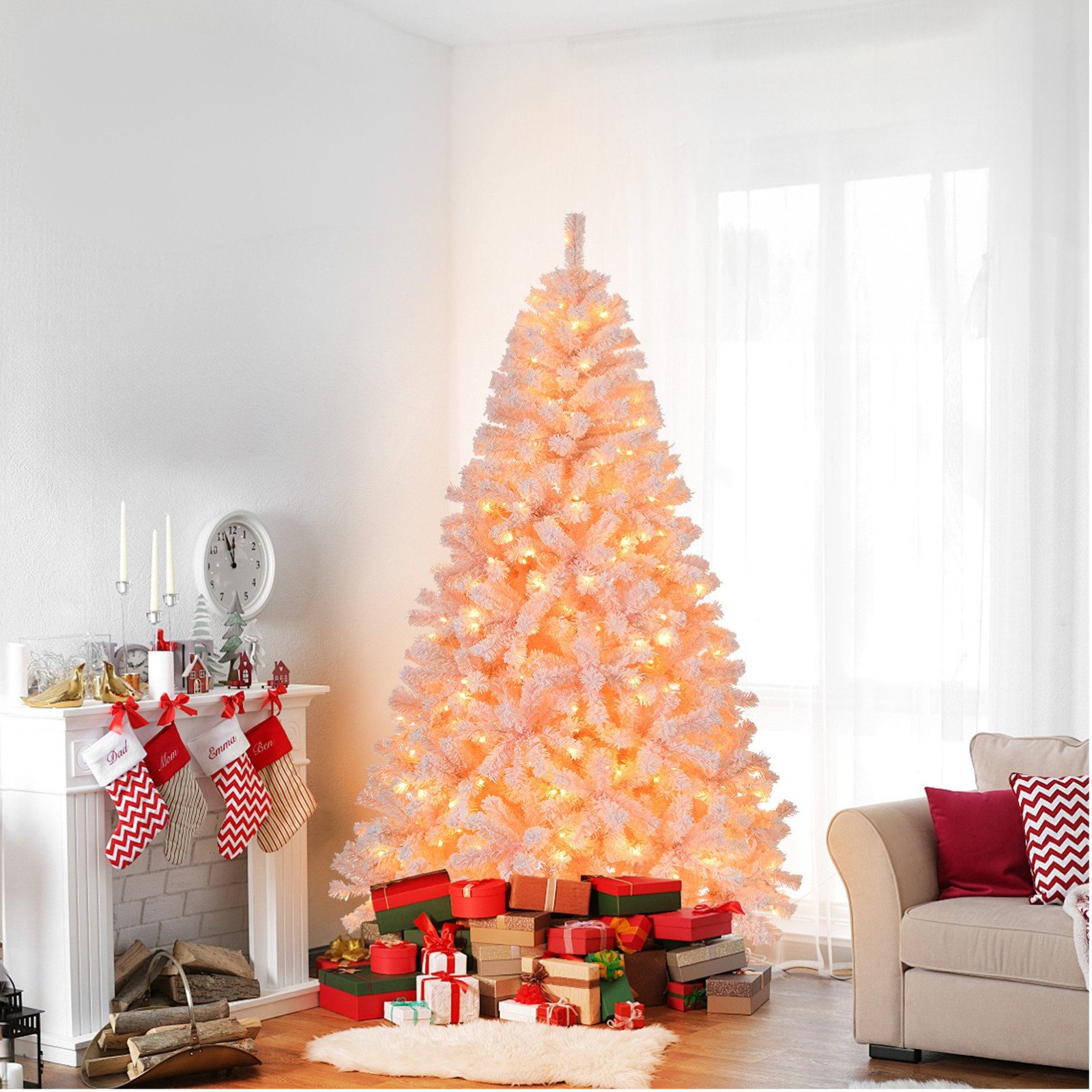 LALAHO Künstlicher Weihnachtsbaum Künstlicher Tannenbaum mit Beleuchtung, 180cm mit 750 Zweige, 100 LEDs, für Weihnachtsdeko