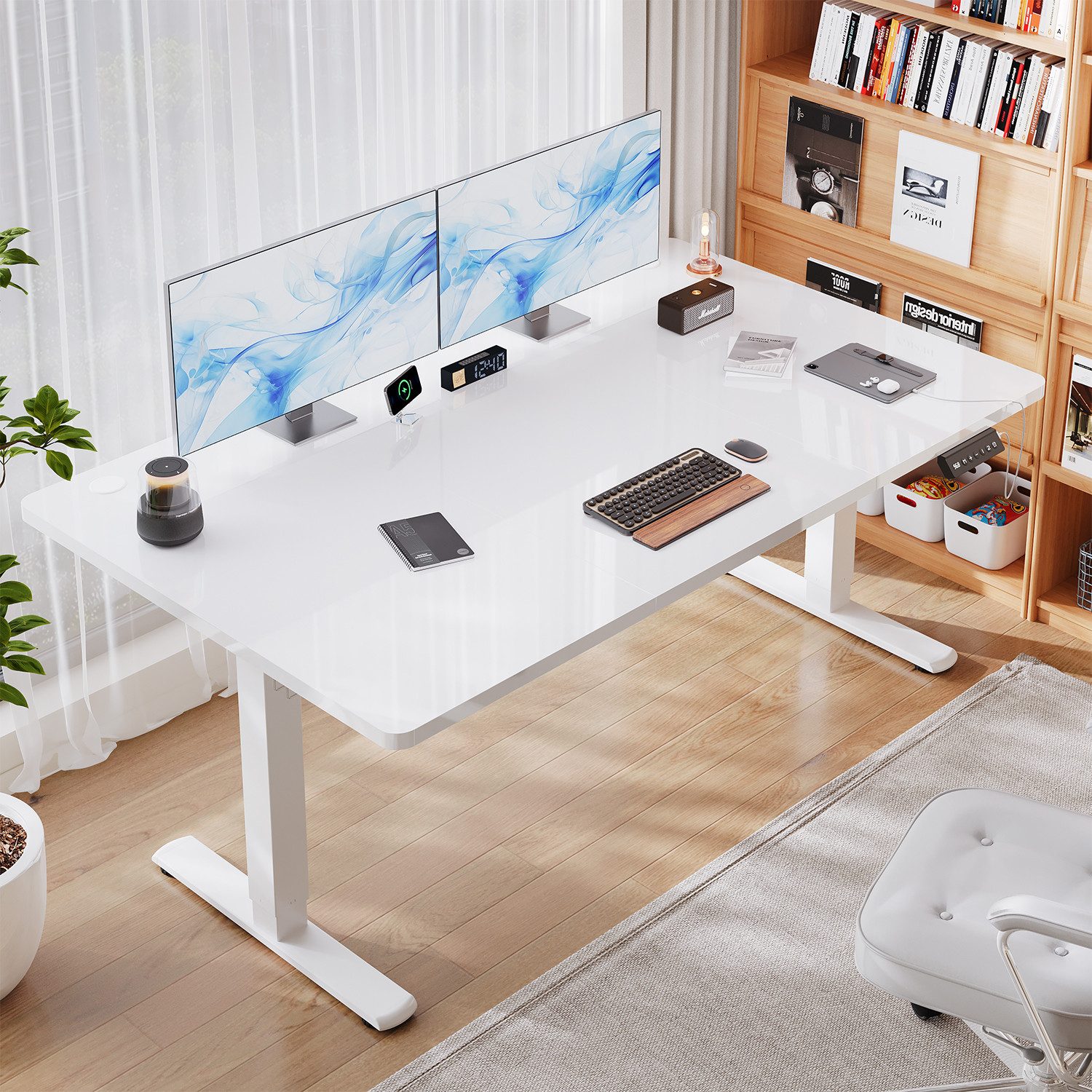 HOMALL Schreibtisch Schreibtisch Höhenverstellbarer mit Gedächtnis und Sitzerinnerung (2-lagige Höhenverstellung mit sitzender Erinnerungsfunktion und USB-Ladeanschluss)