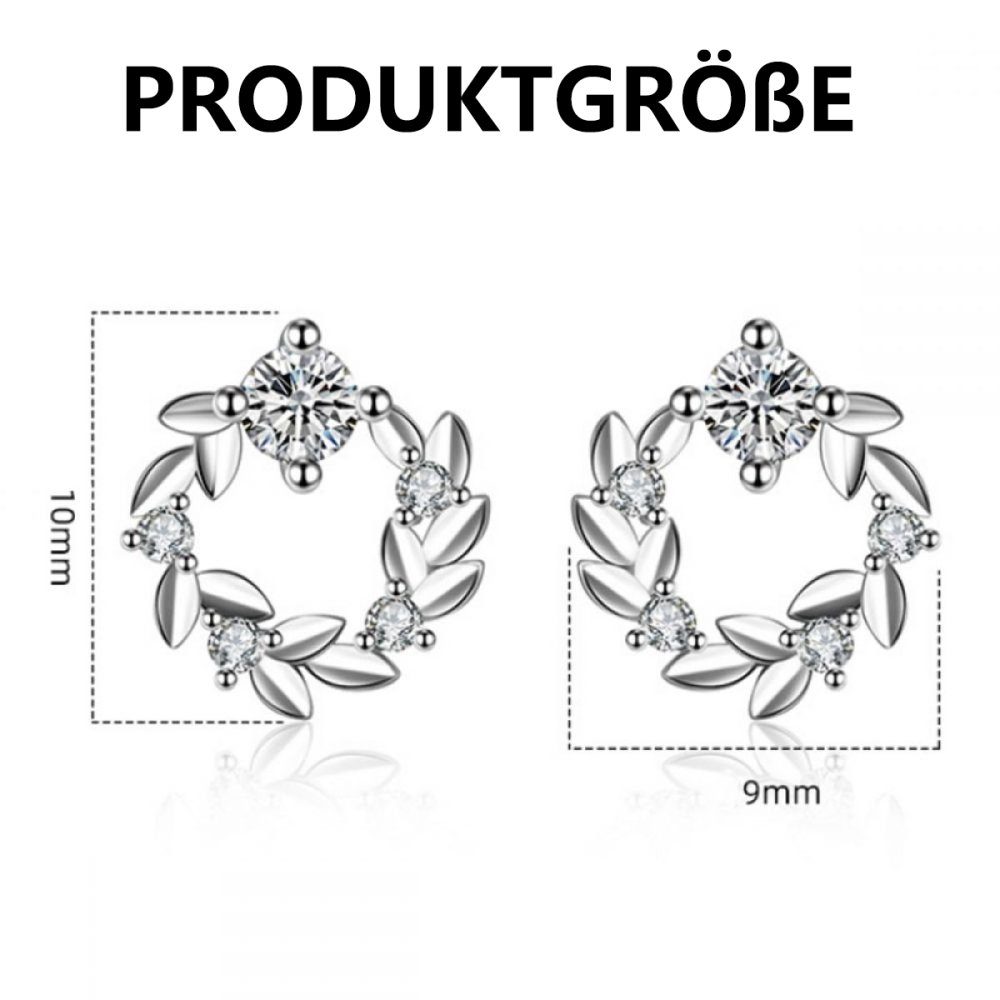 (1-tlg) Lubgitsr Glitzer kleinBlume Ring Blatt Frauen Ohrstecker Diamant Sterlingsilber Ohrring-Set