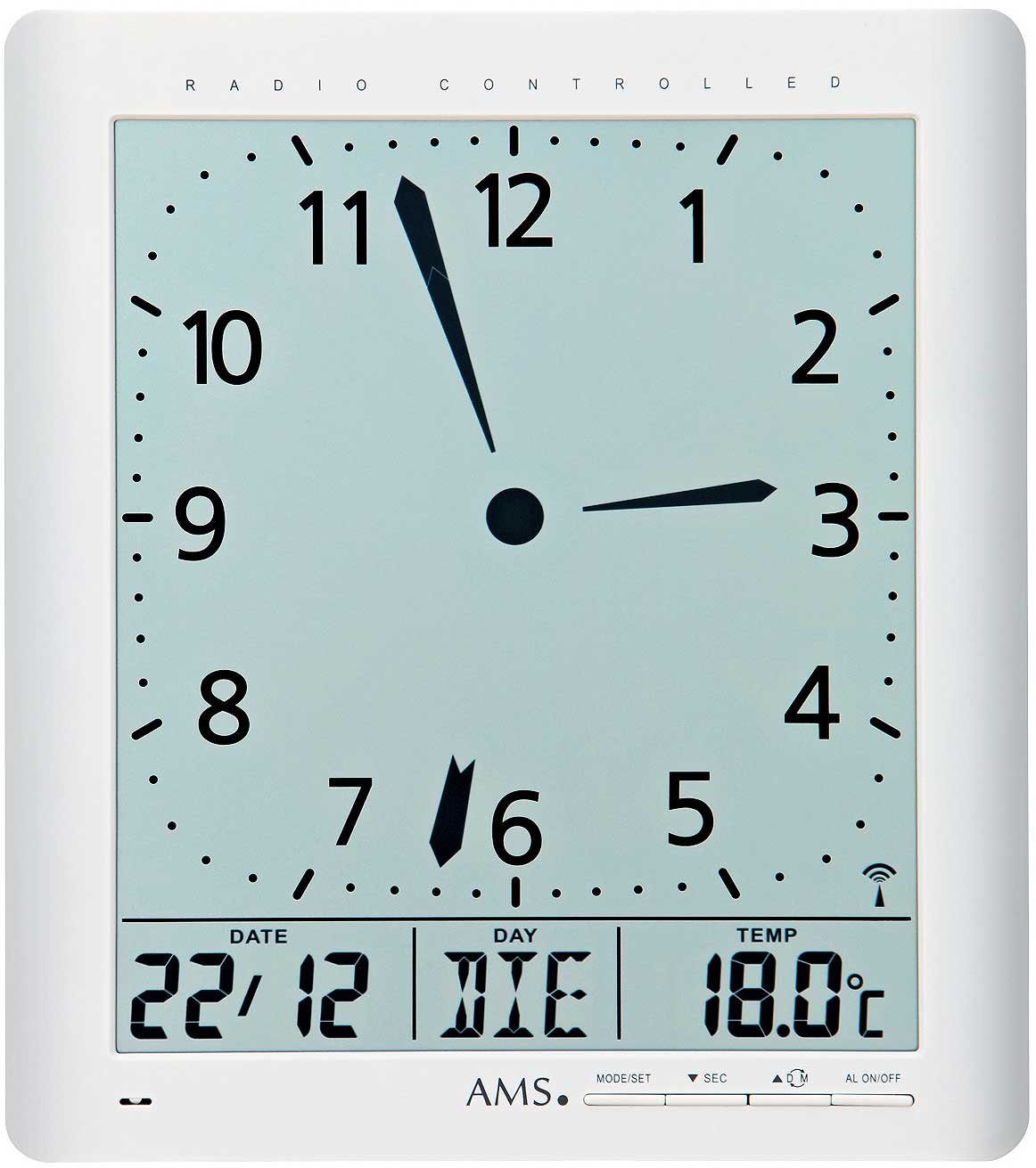AMS Wanduhr Funkwanduhr Tischuhr Wochentag Temperatur günstig online kaufen