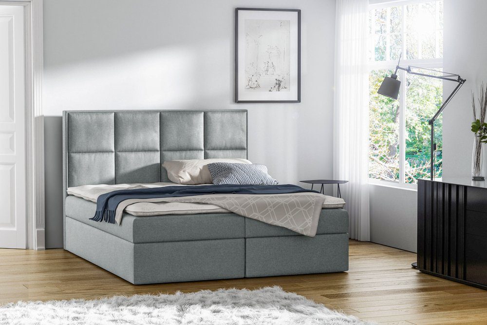 99rooms Boxspringbett Amelio (Schlafzimmerbett, Bett), mit Taschenfederkern Matratze, Topper, Bettkasten, Kopfteil gepolstert