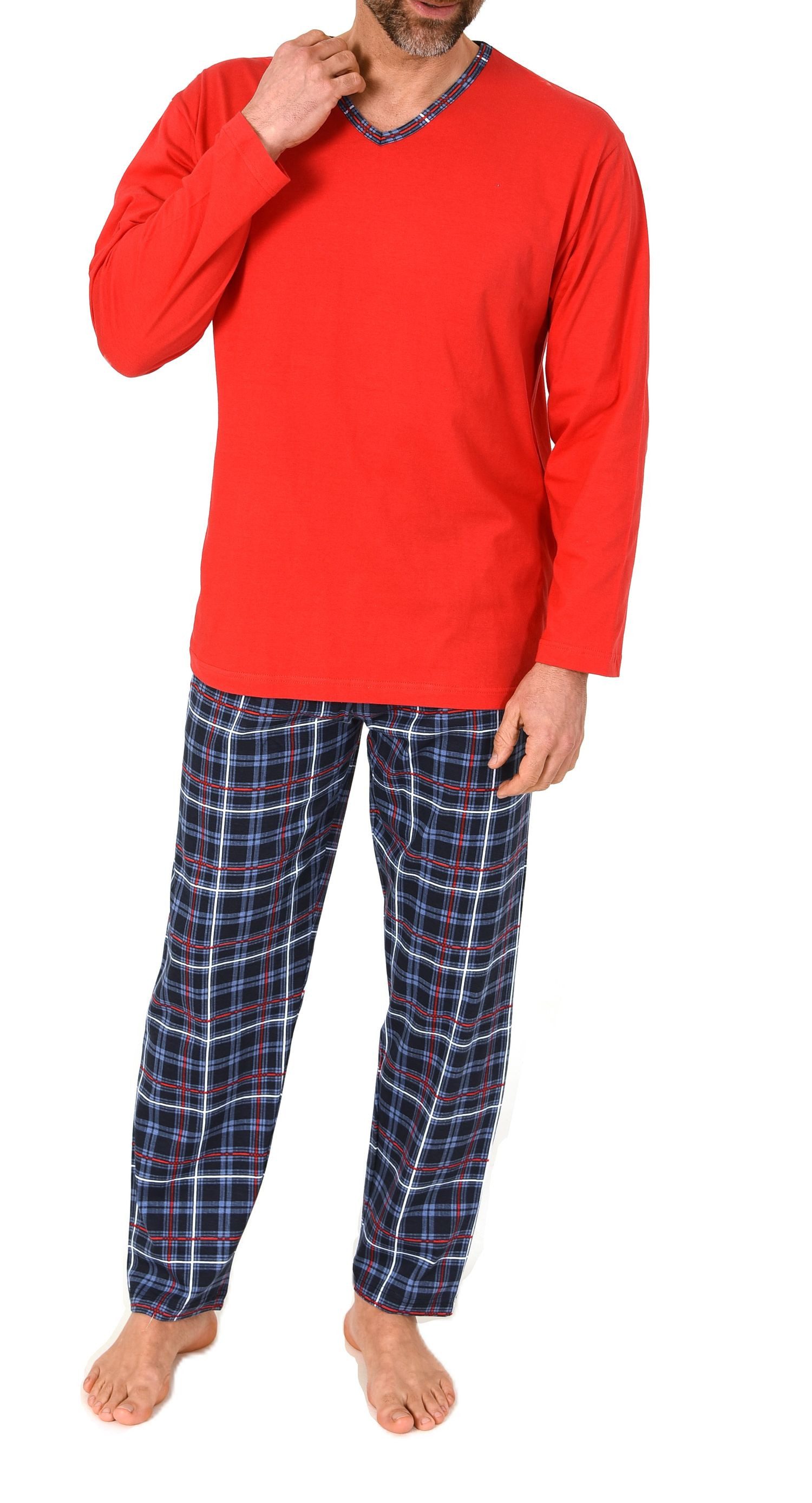 Pyjama Normann Herren Schlafanzug lang mit Karo Hose - auch in Übergrößen