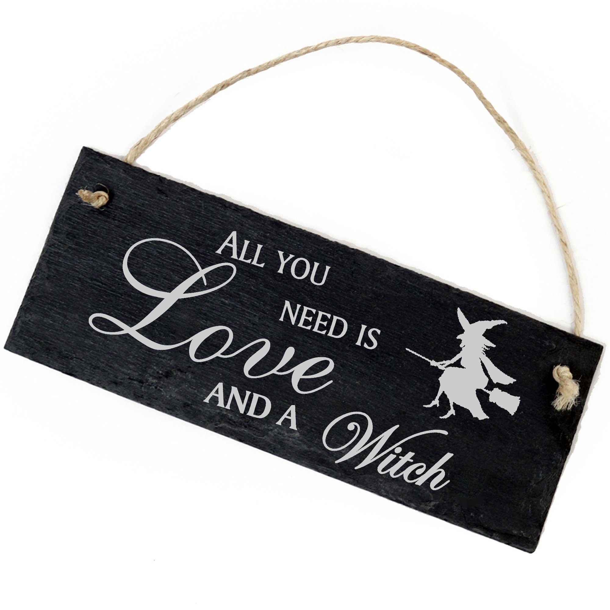 Dekolando Hängedekoration Hexe auf Besen 22x8cm All you need is Love and a Witch