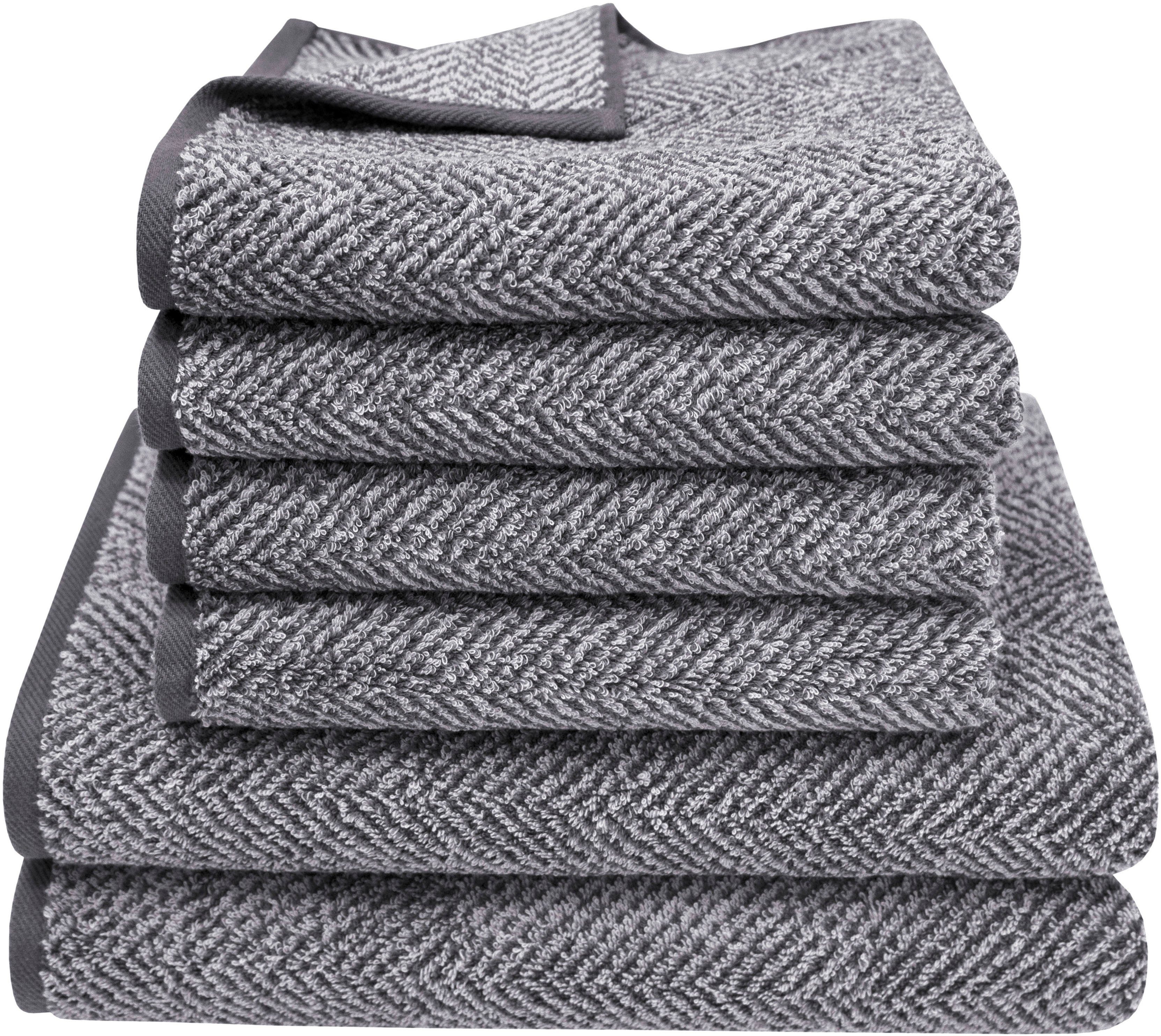 Dyckhoff Handtuch Set Golden Shades Herringbone, Walkfrottier (Set, 6-St), 4 Handtücher (50x100cm), 2 Duschtücher (70x140cm)